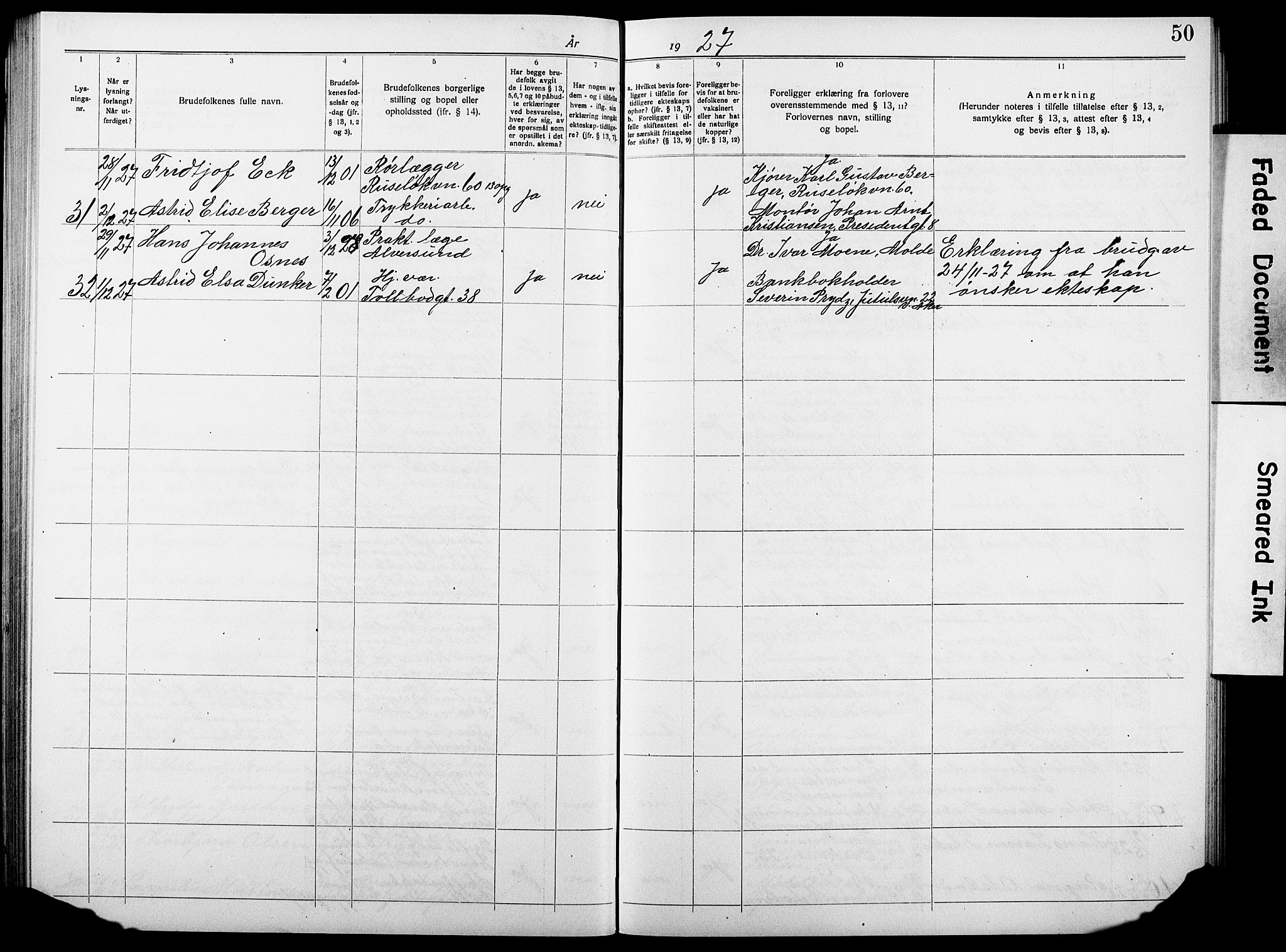 Johannes prestekontor Kirkebøker, SAO/A-10852/H/Ha/L0006: Banns register no. 6, 1920-1930, p. 50