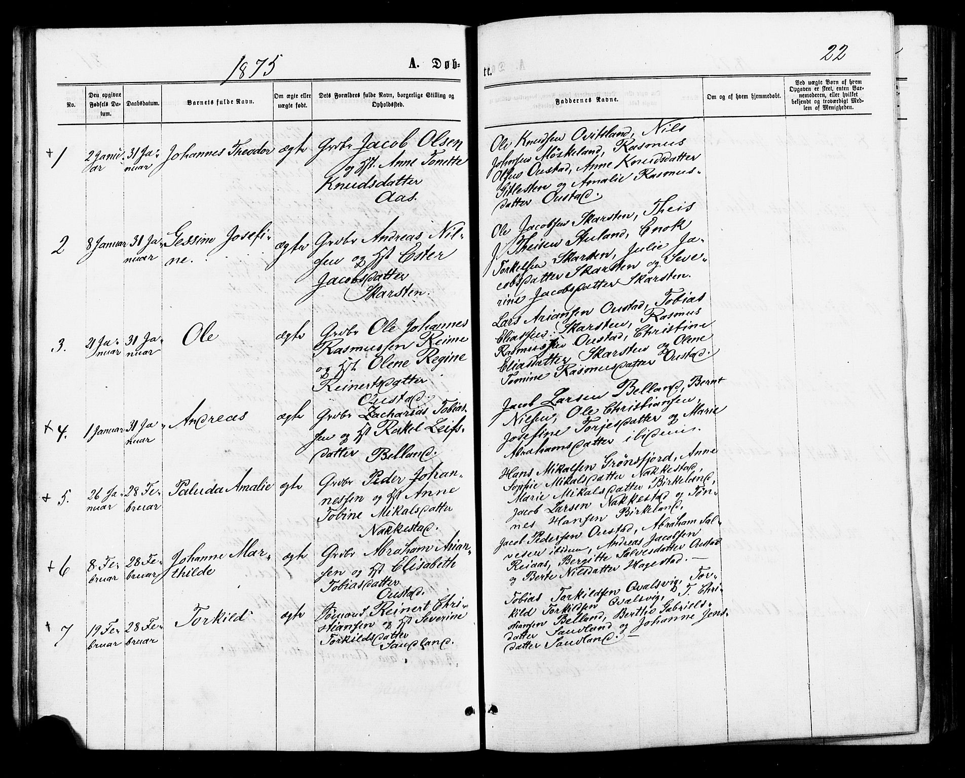 Lyngdal sokneprestkontor, AV/SAK-1111-0029/F/Fa/Faa/L0003: Parish register (official) no. A 3, 1871-1882, p. 22