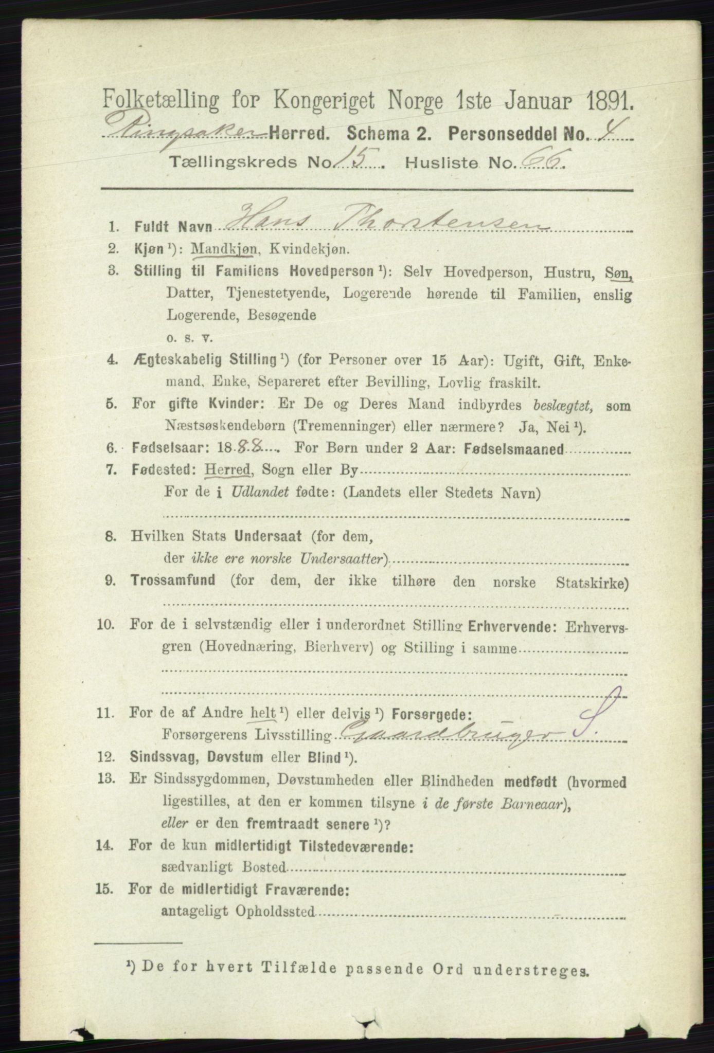 RA, 1891 census for 0412 Ringsaker, 1891, p. 8892