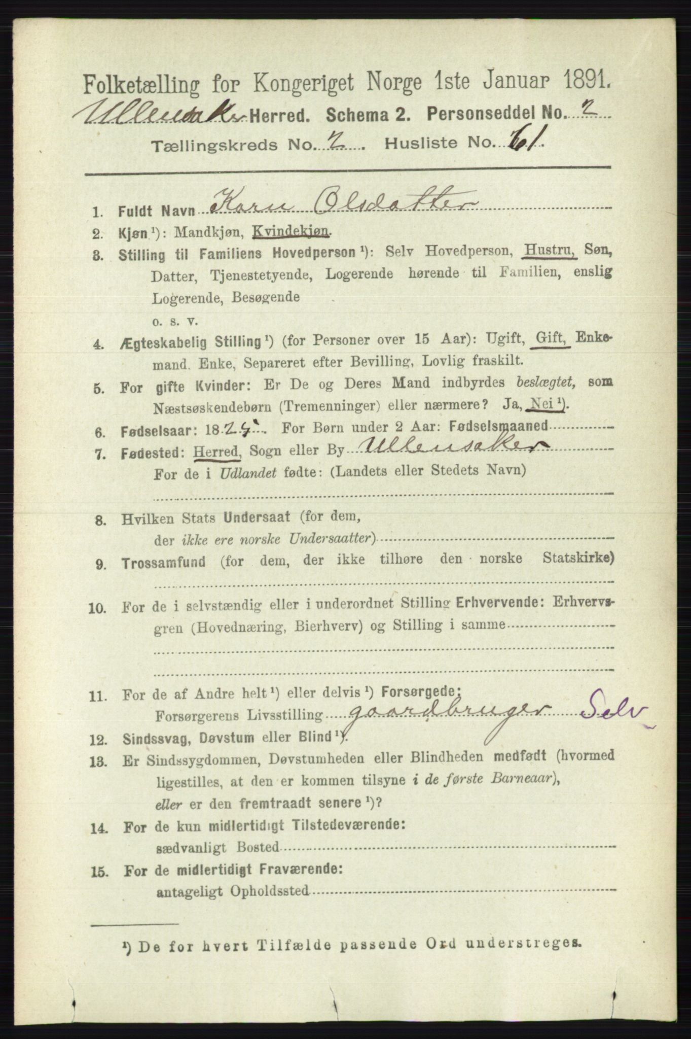 RA, 1891 census for 0235 Ullensaker, 1891, p. 1052