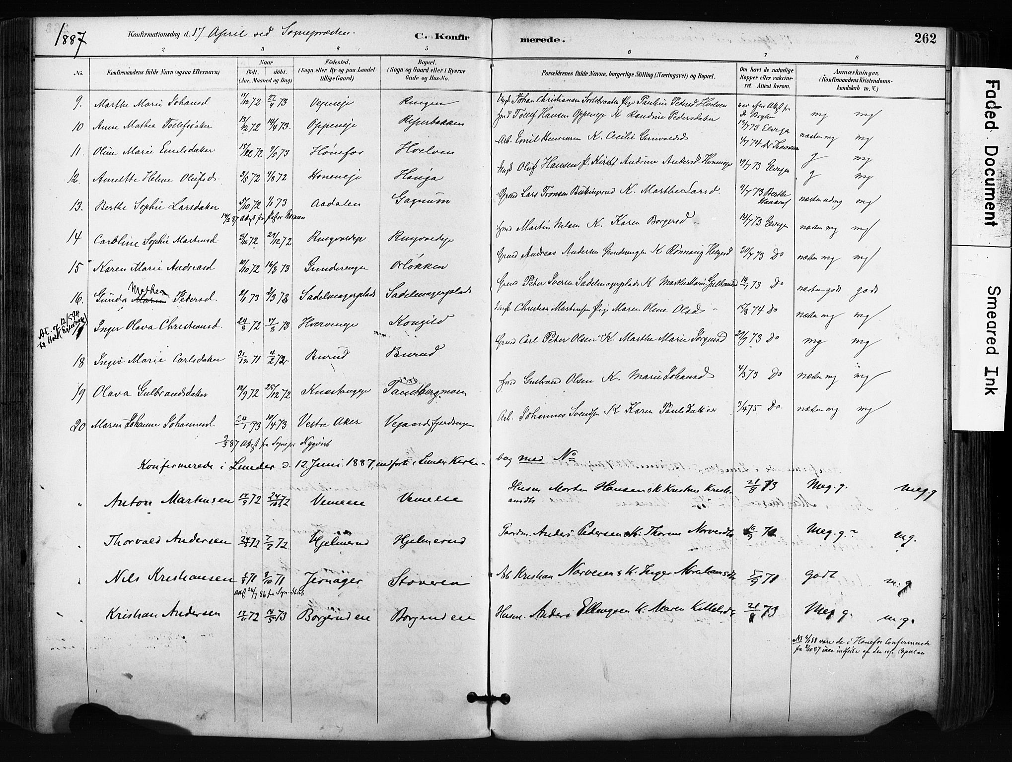 Norderhov kirkebøker, AV/SAKO-A-237/F/Fa/L0016: Parish register (official) no. 16, 1885-1902, p. 262