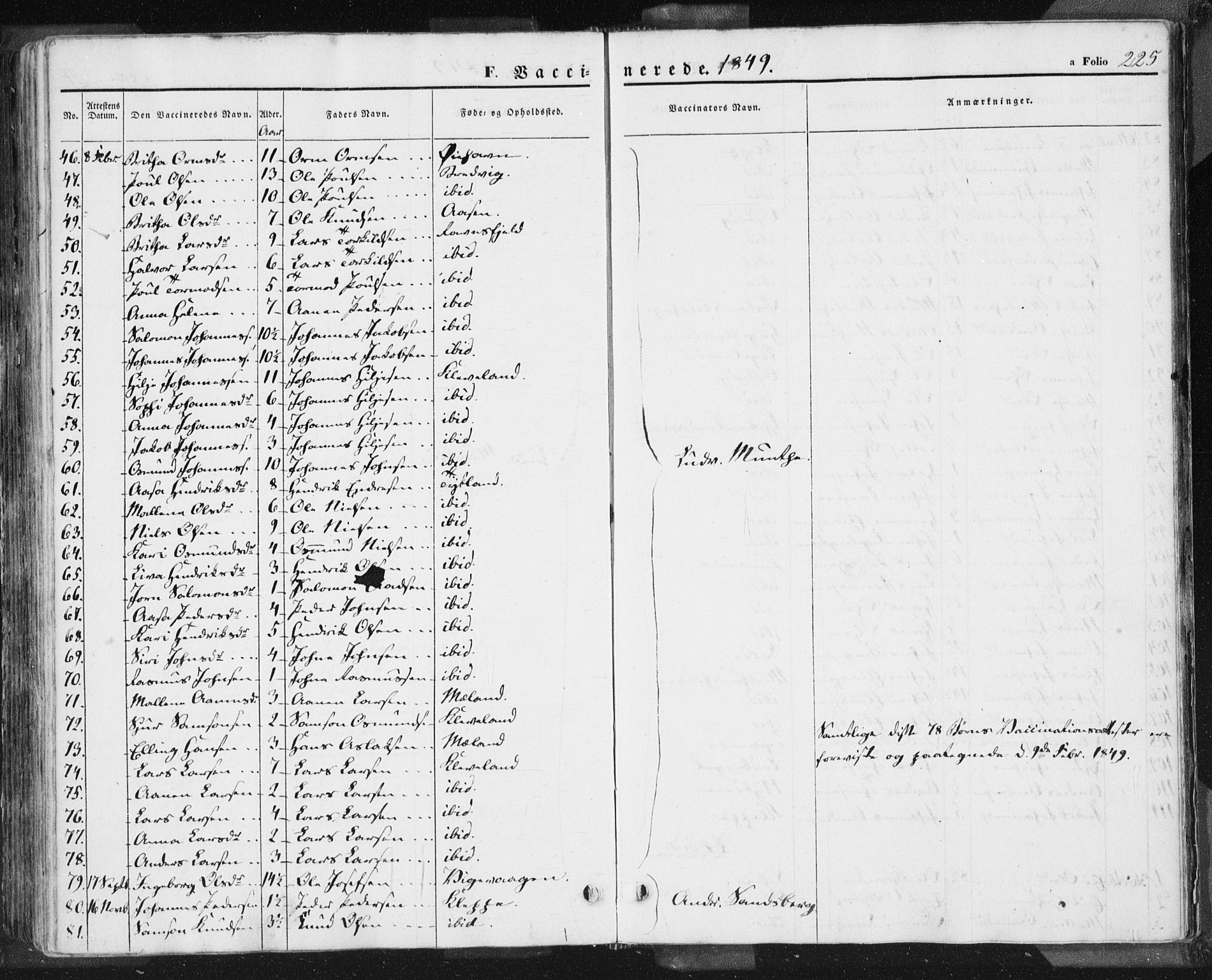 Hjelmeland sokneprestkontor, AV/SAST-A-101843/01/IV/L0009: Parish register (official) no. A 9, 1846-1860, p. 225