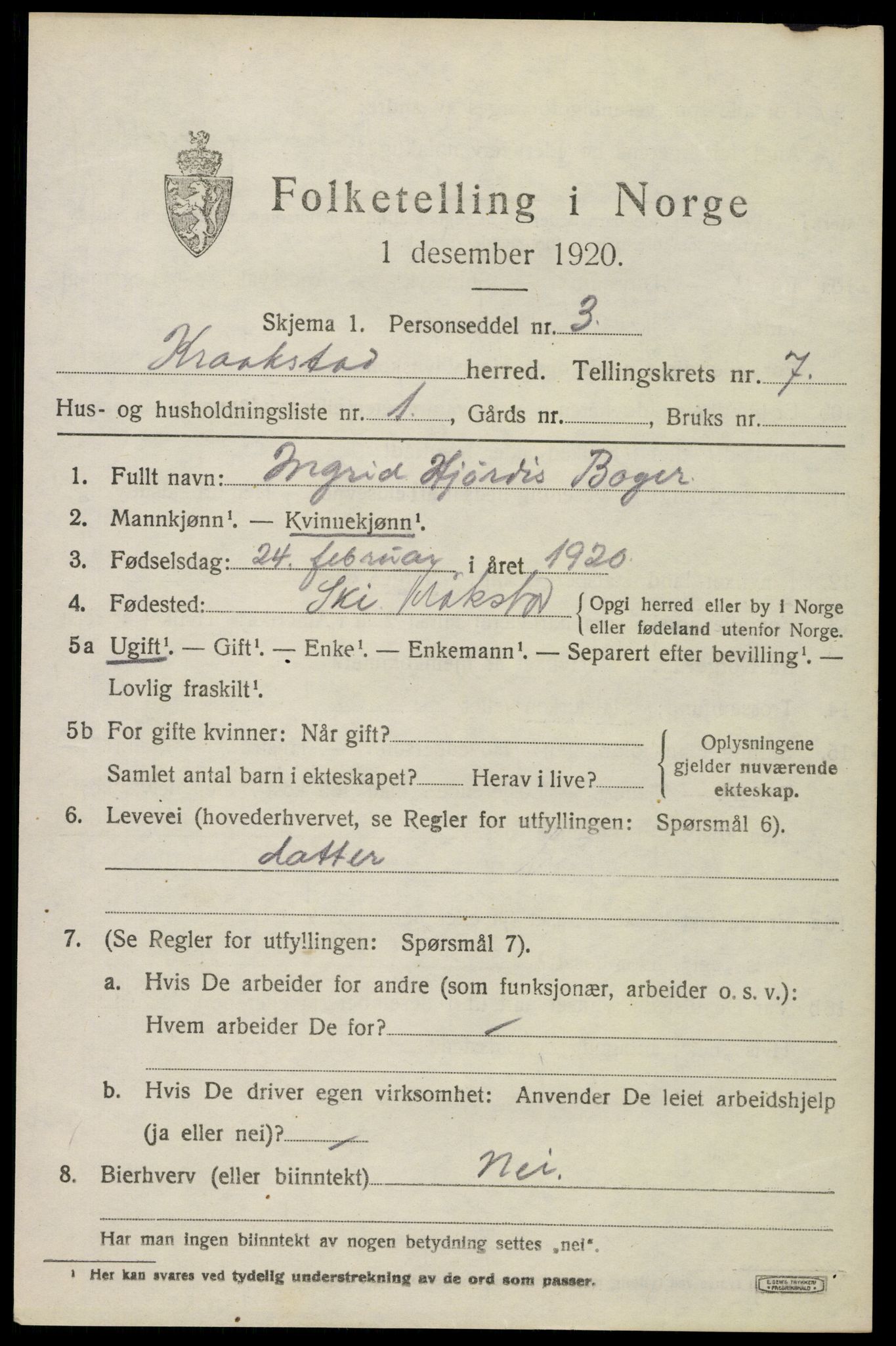 SAO, 1920 census for Kråkstad, 1920, p. 6891