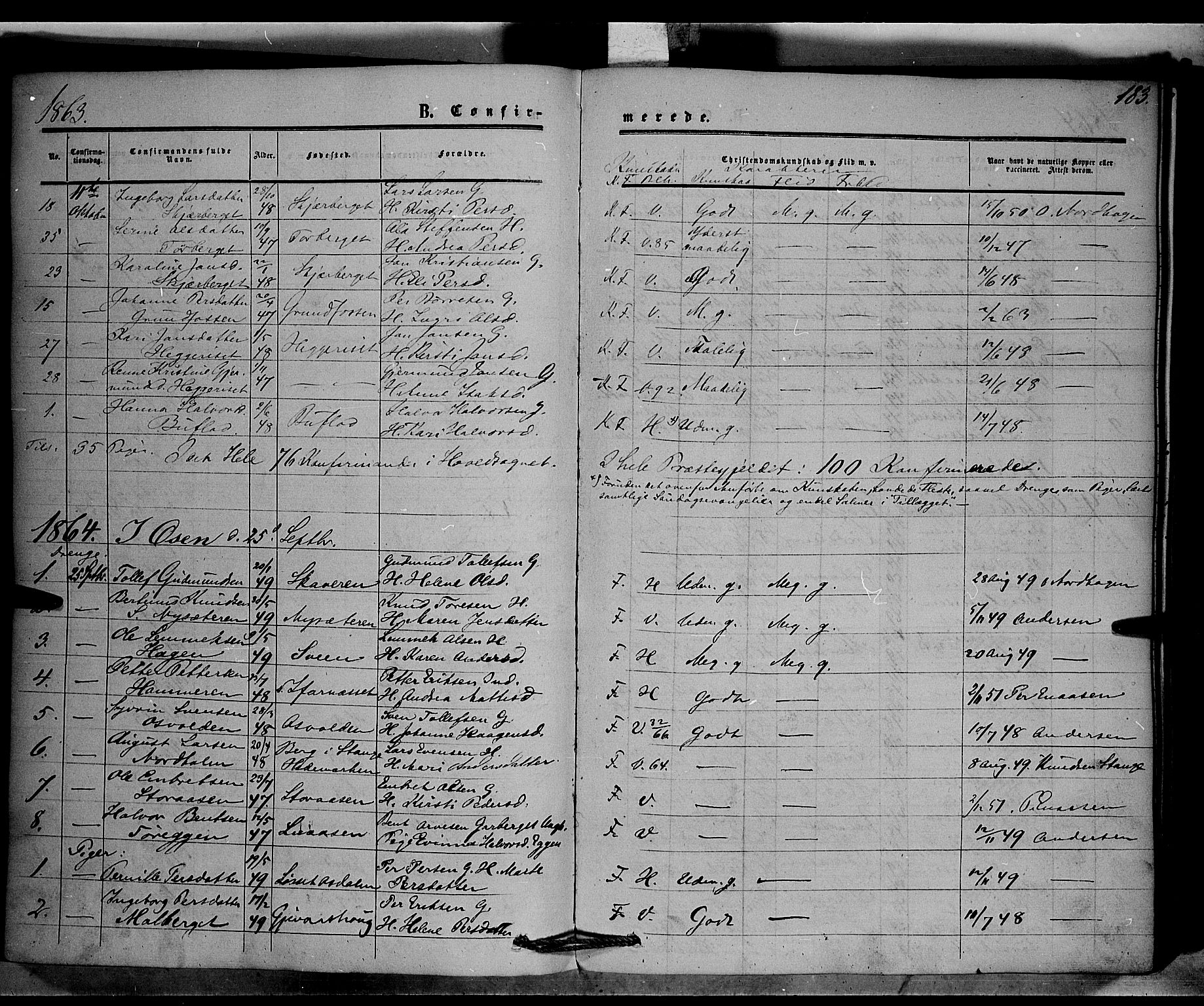 Trysil prestekontor, SAH/PREST-046/H/Ha/Haa/L0005: Parish register (official) no. 5, 1851-1865, p. 183