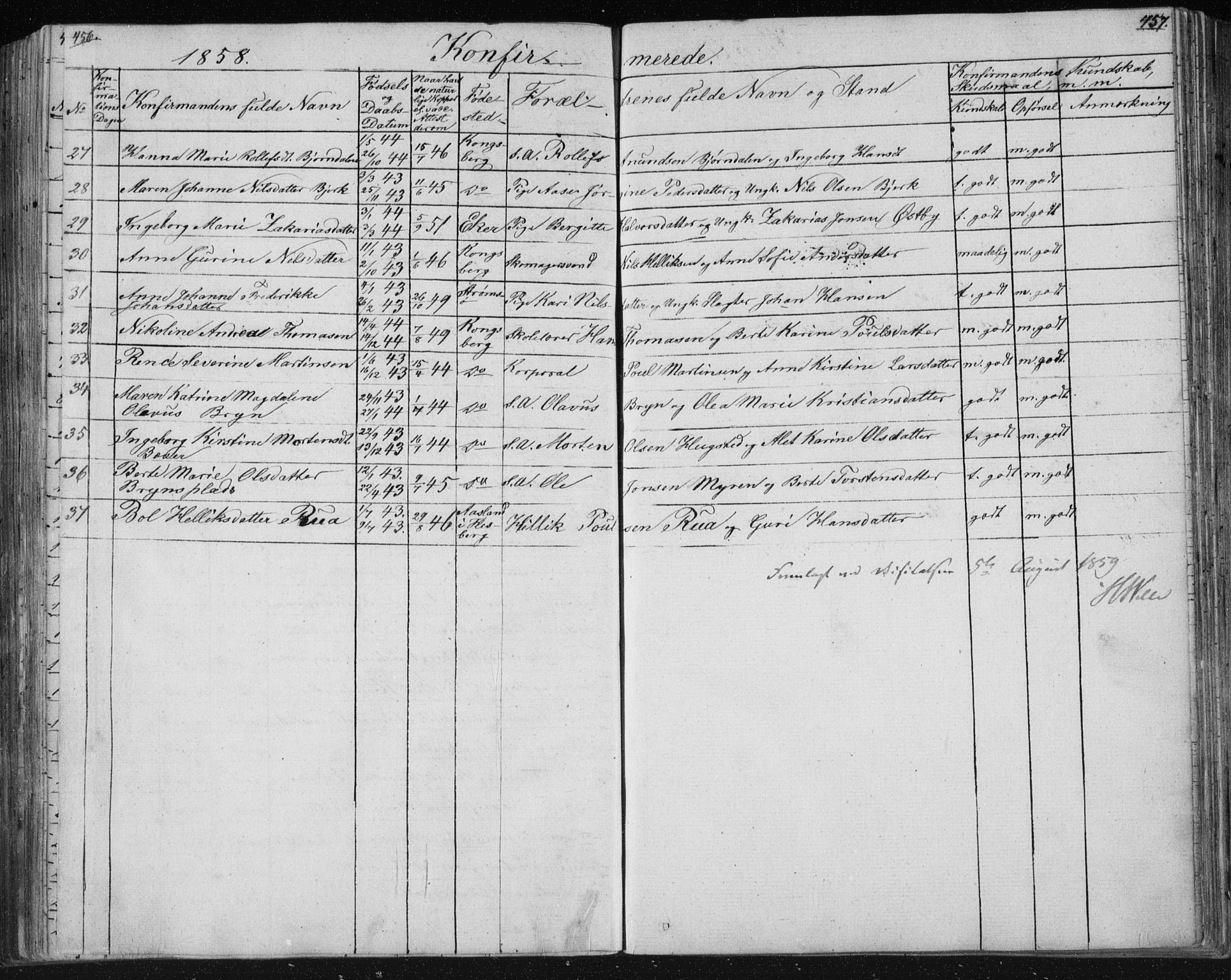 Kongsberg kirkebøker, AV/SAKO-A-22/F/Fa/L0009: Parish register (official) no. I 9, 1839-1858, p. 456-457