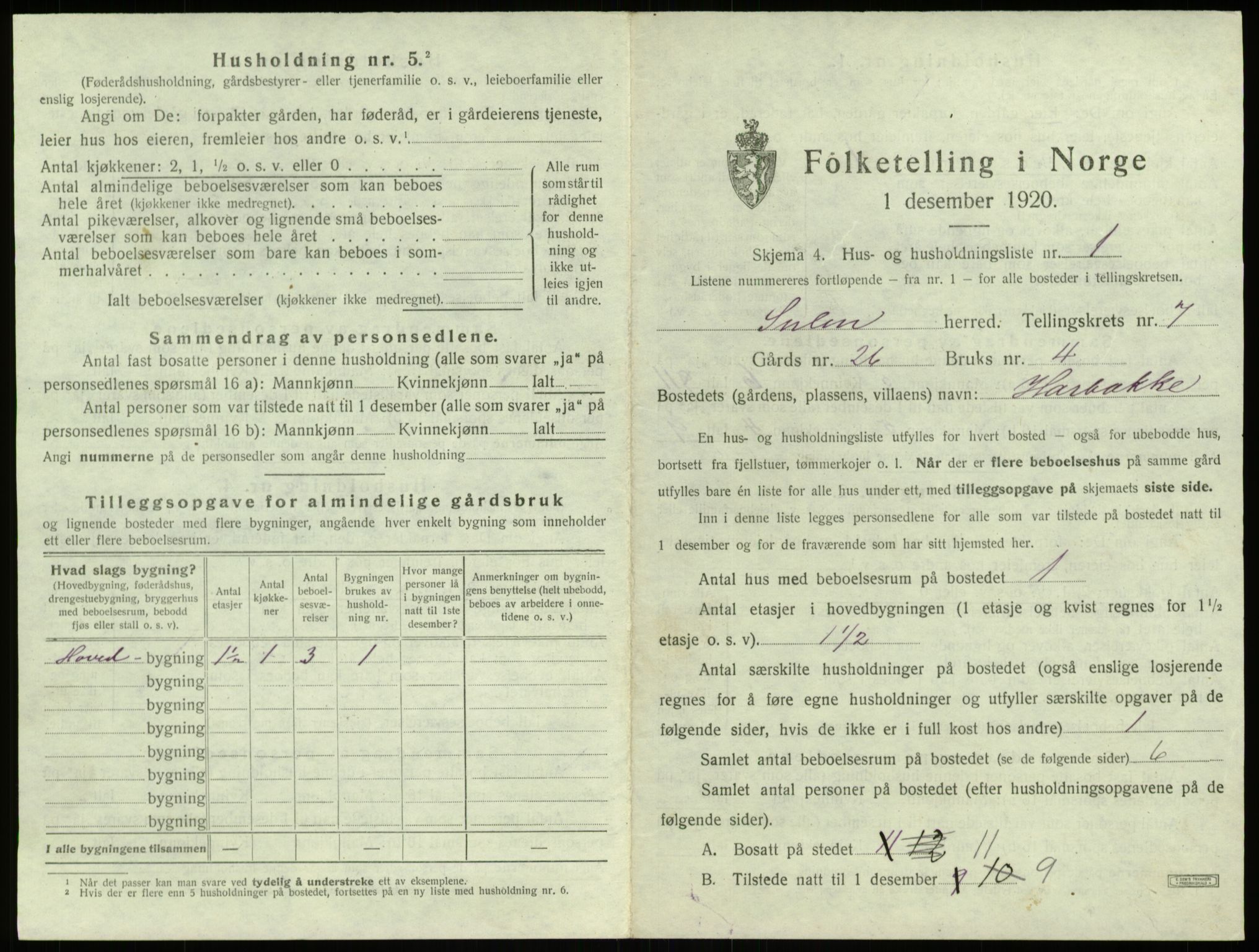 SAB, 1920 census for Solund, 1920, p. 395