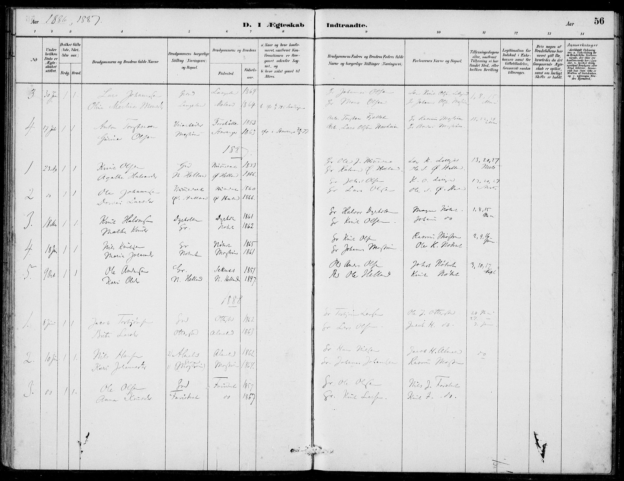 Hosanger sokneprestembete, AV/SAB-A-75801/H/Haa: Parish register (official) no. C  1, 1880-1900, p. 56