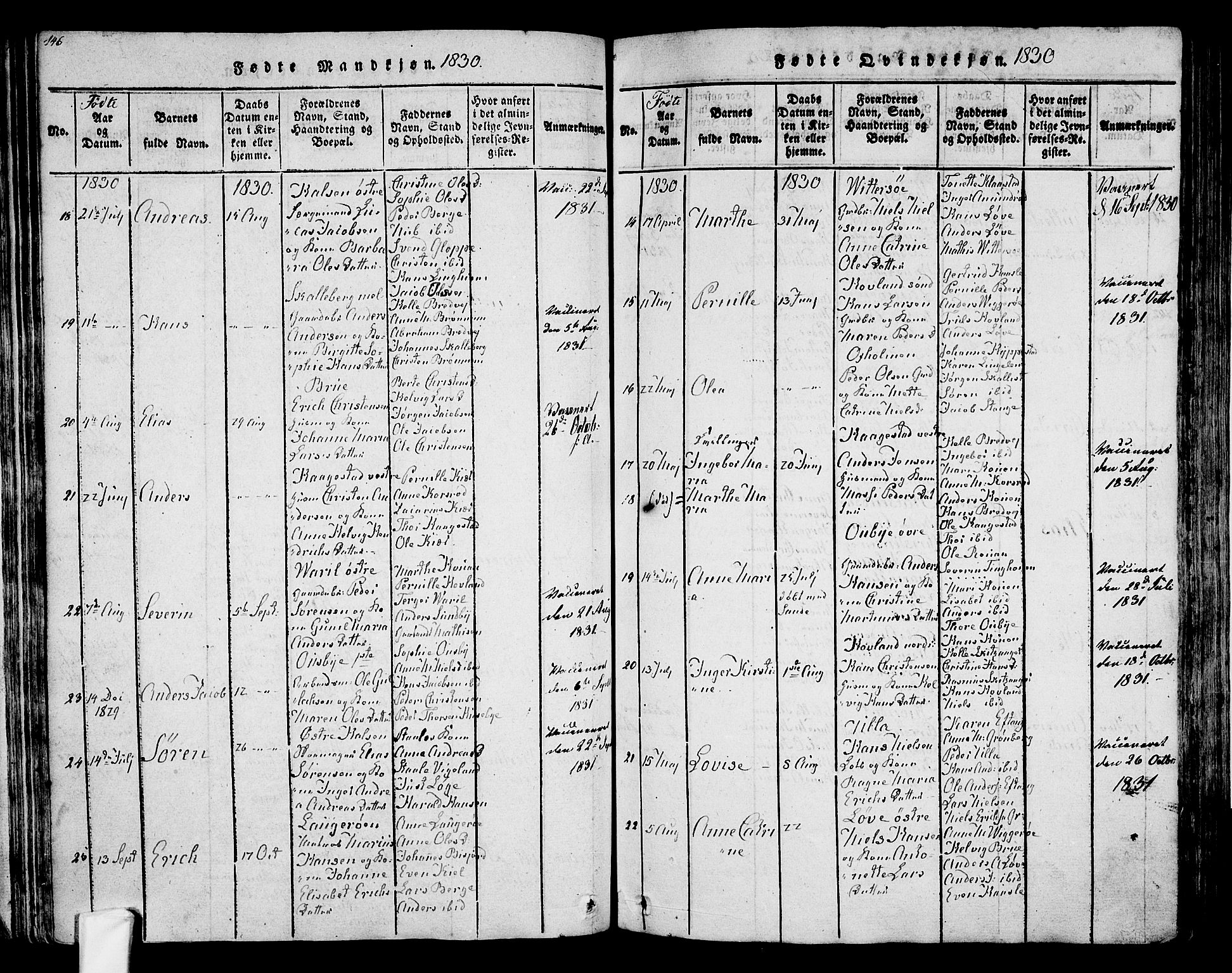 Tjølling kirkebøker, SAKO/A-60/F/Fa/L0005: Parish register (official) no. 5, 1814-1836, p. 146-147
