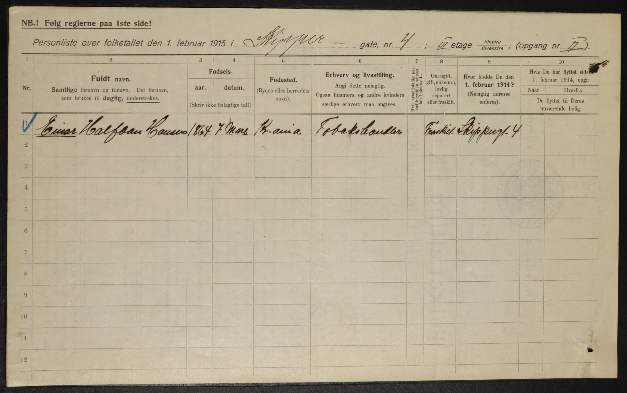 OBA, Municipal Census 1915 for Kristiania, 1915, p. 95352