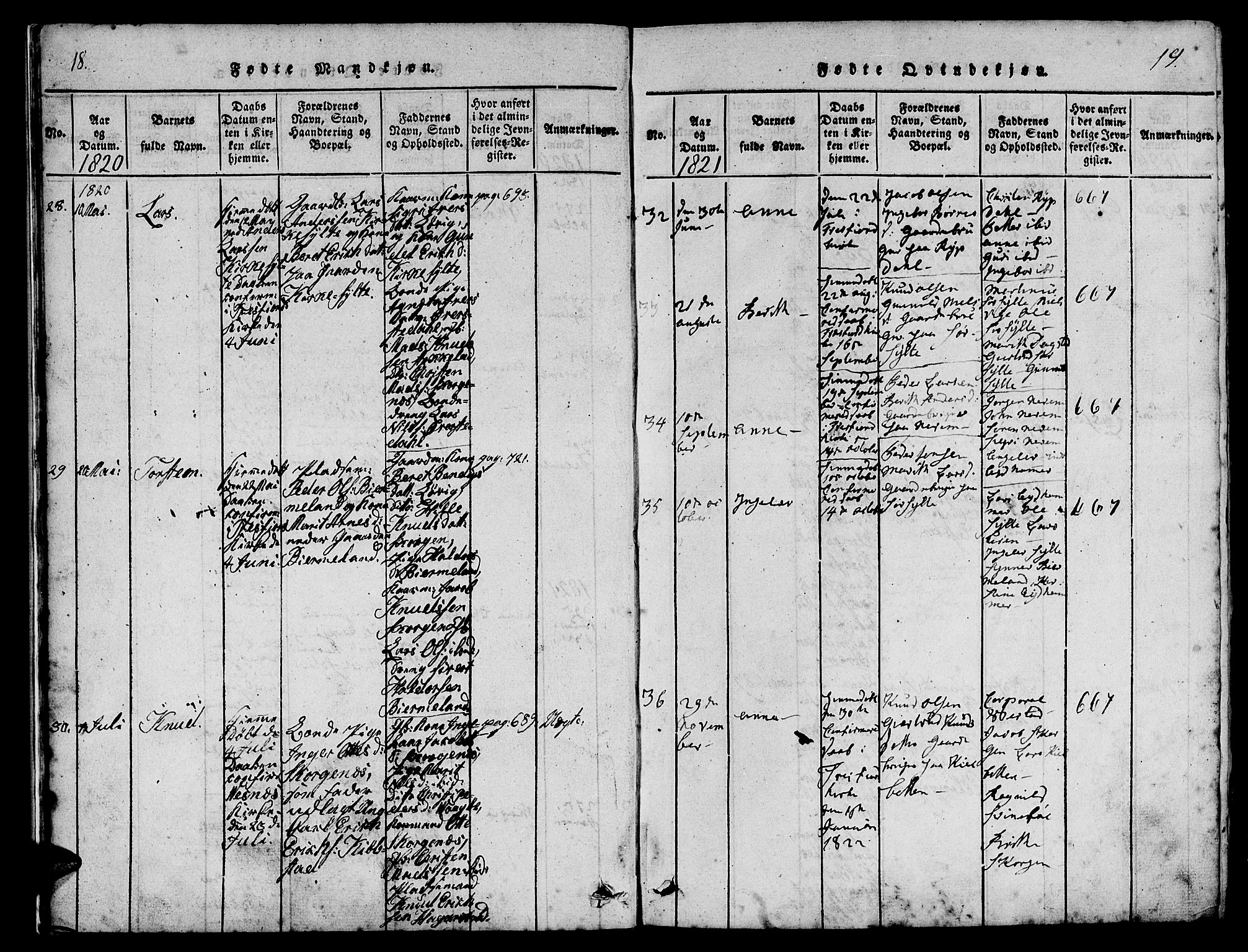 Ministerialprotokoller, klokkerbøker og fødselsregistre - Møre og Romsdal, AV/SAT-A-1454/541/L0544: Parish register (official) no. 541A01, 1818-1847, p. 18-19