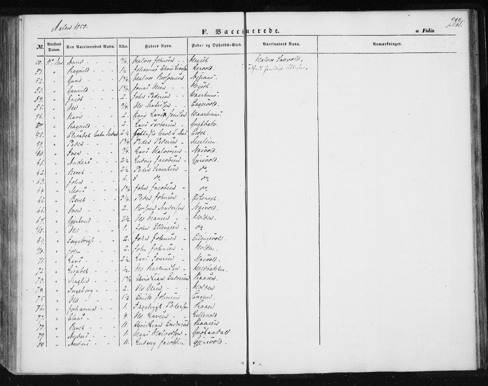 Ministerialprotokoller, klokkerbøker og fødselsregistre - Sør-Trøndelag, SAT/A-1456/685/L0965: Parish register (official) no. 685A06 /3, 1846-1859, p. 282