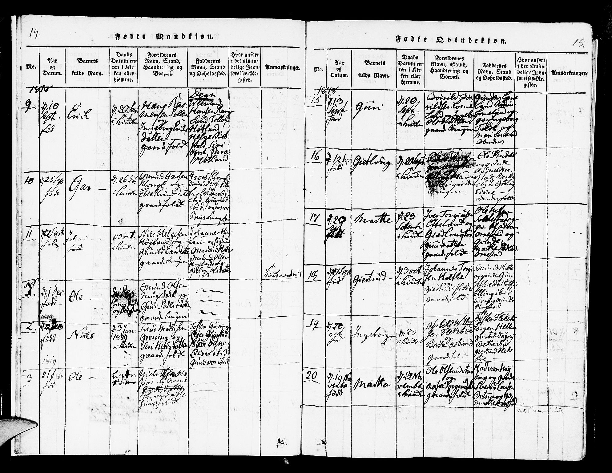 Helleland sokneprestkontor, SAST/A-101810: Parish register (official) no. A 4, 1815-1834, p. 14-15