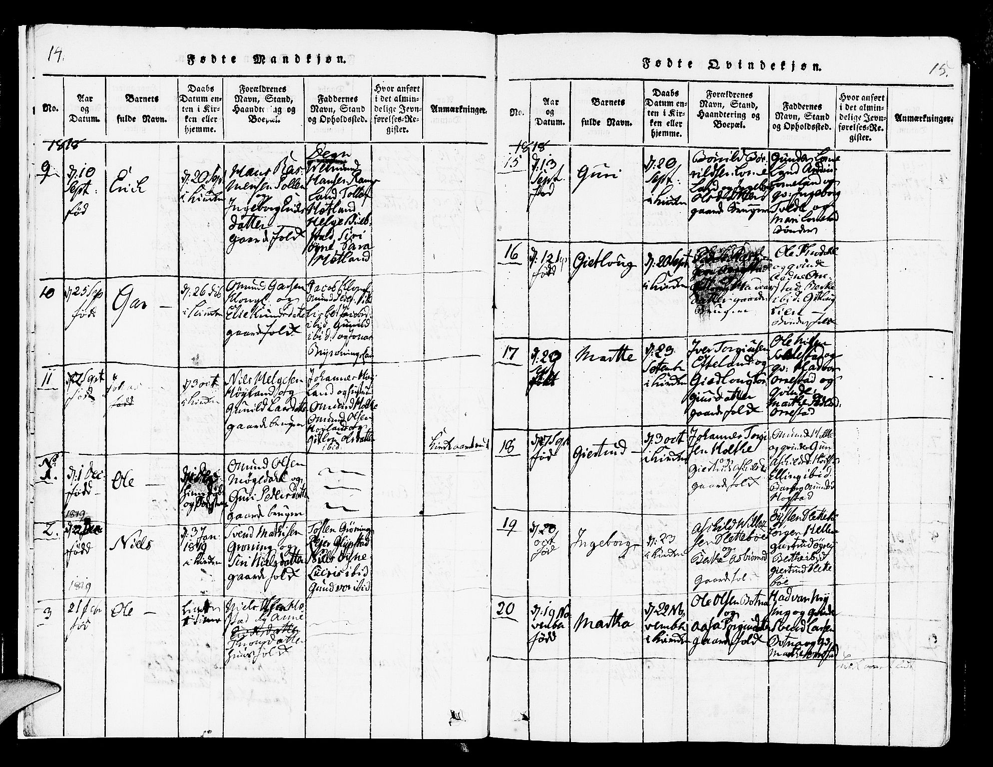 Helleland sokneprestkontor, AV/SAST-A-101810: Parish register (official) no. A 4, 1815-1834, p. 14-15