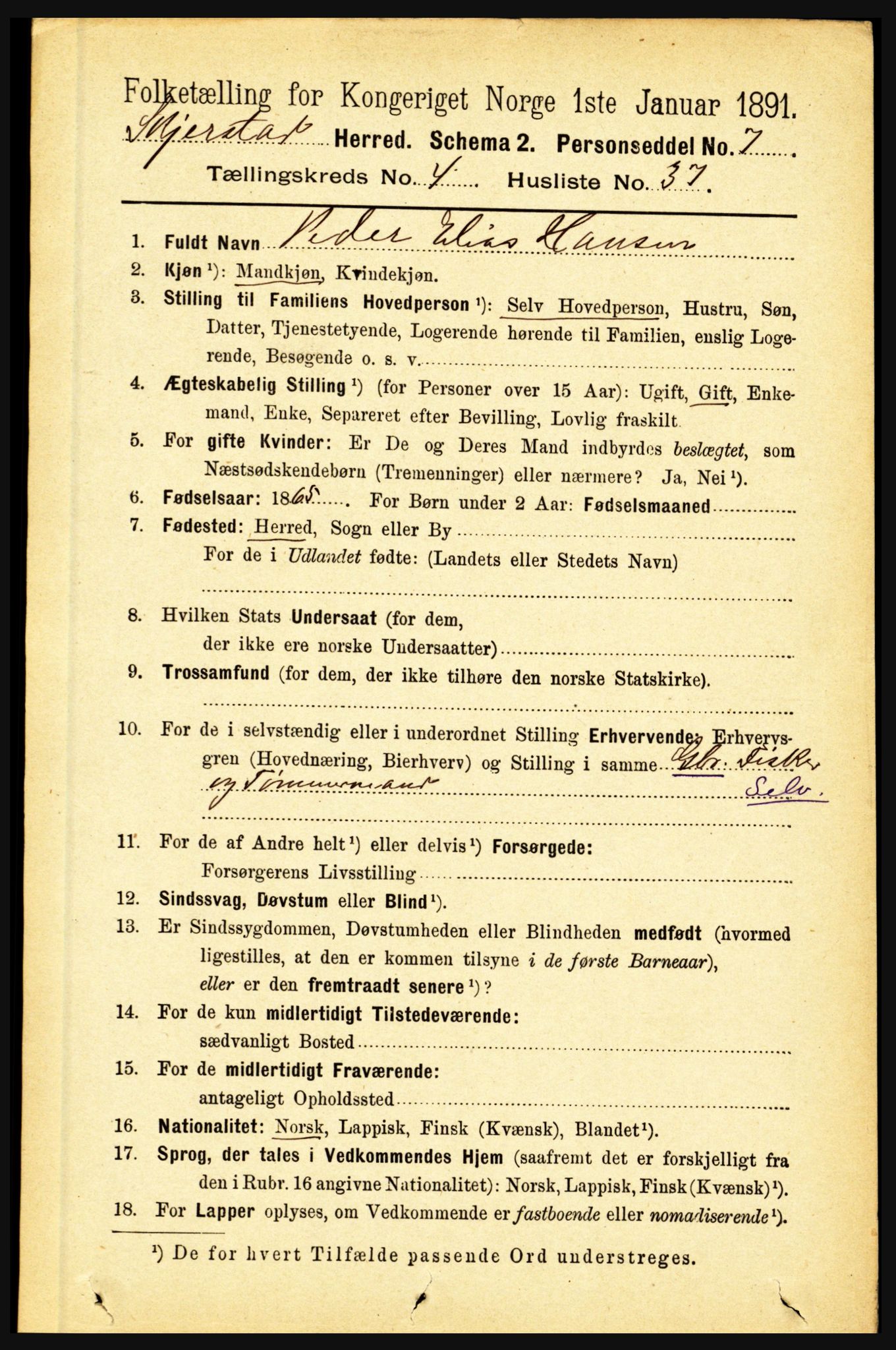 RA, 1891 census for 1842 Skjerstad, 1891, p. 1390