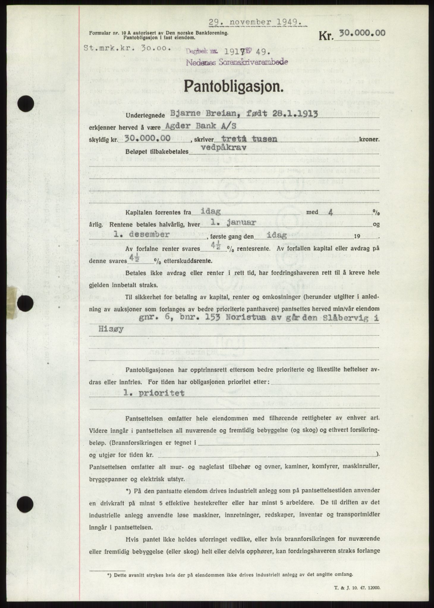 Nedenes sorenskriveri, AV/SAK-1221-0006/G/Gb/Gbb/L0007: Mortgage book no. B7, 1949-1950, Diary no: : 1917/1949