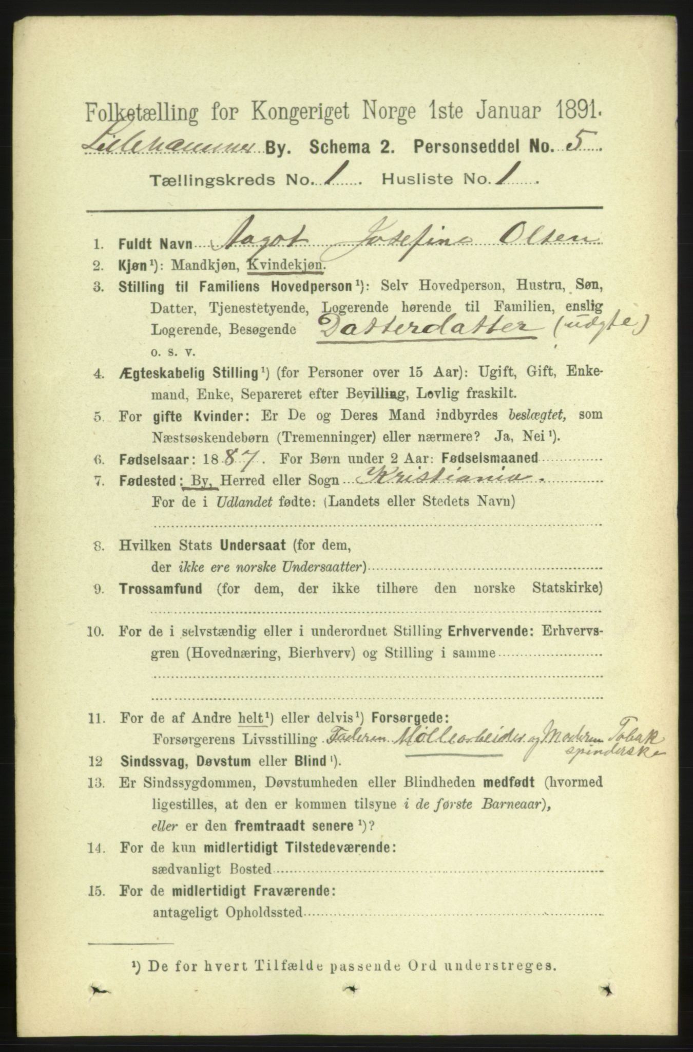 RA, 1891 census for 0501 Lillehammer, 1891, p. 532