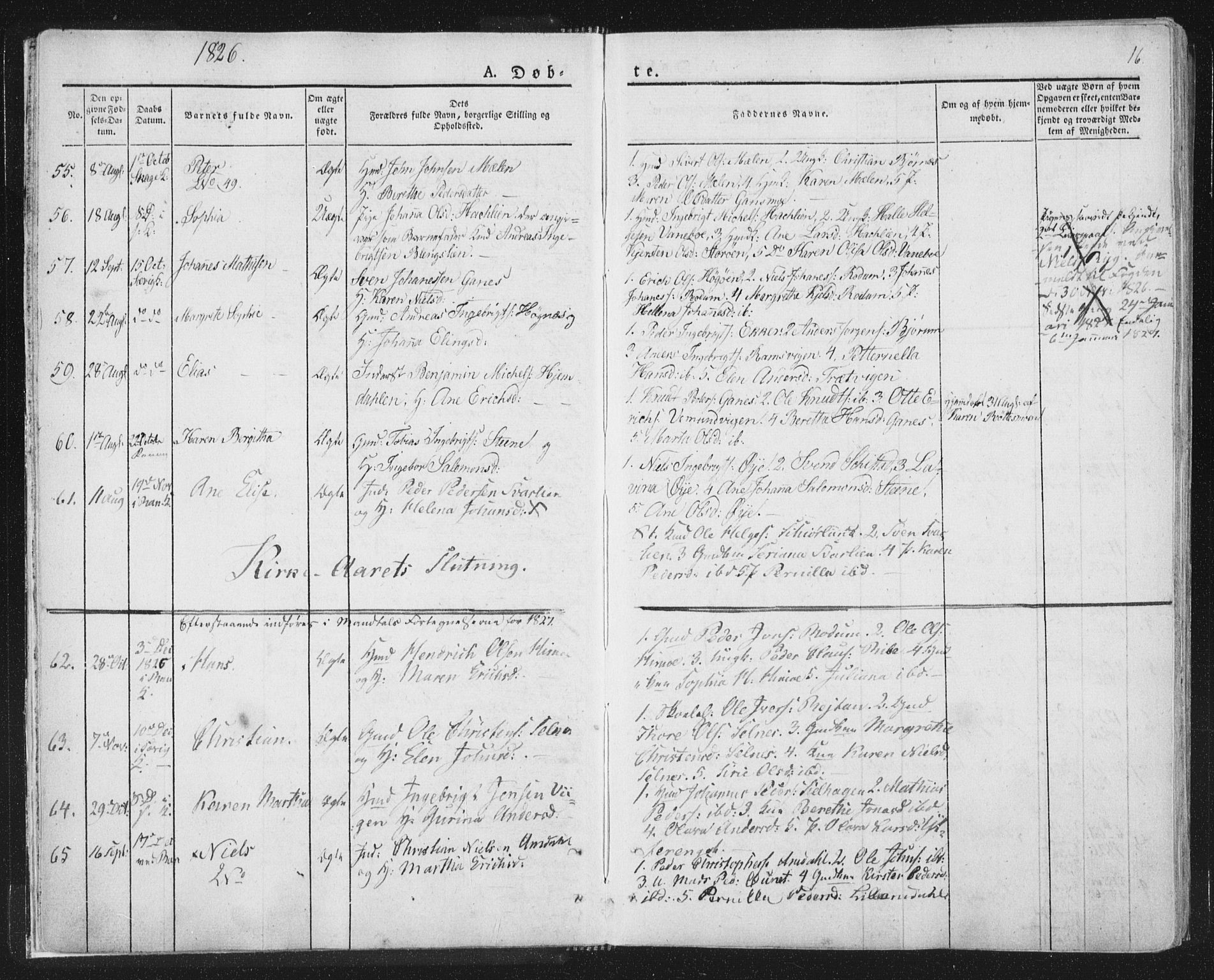 Ministerialprotokoller, klokkerbøker og fødselsregistre - Nord-Trøndelag, SAT/A-1458/764/L0551: Parish register (official) no. 764A07a, 1824-1864, p. 16