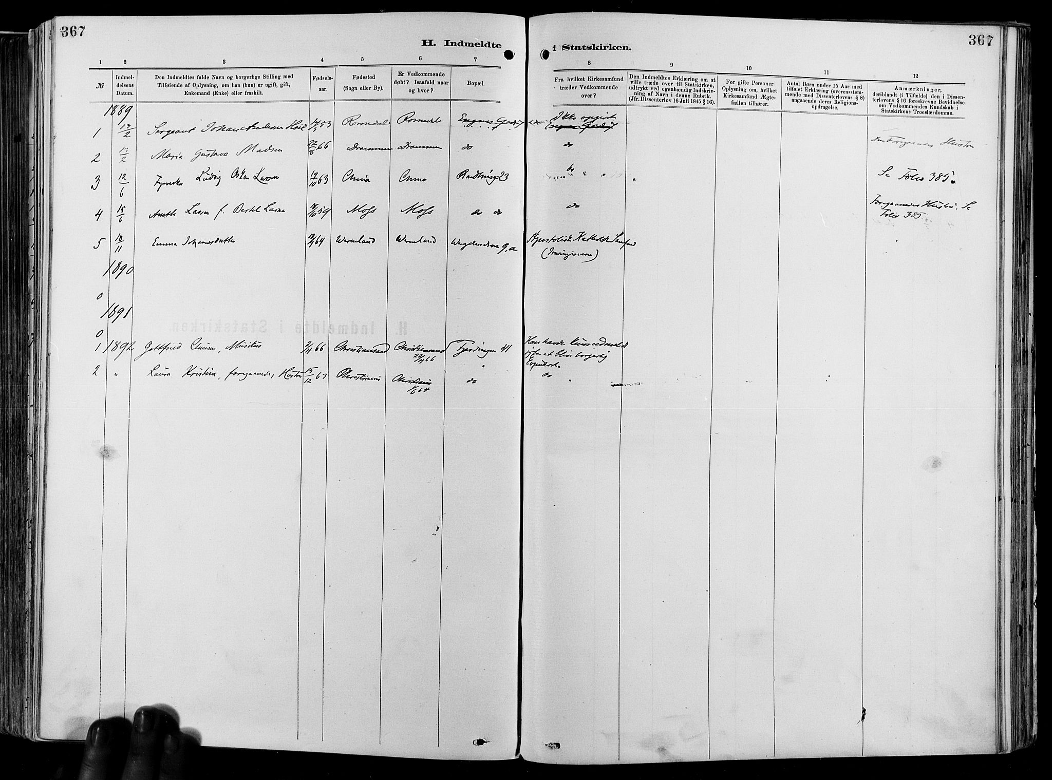 Garnisonsmenigheten Kirkebøker, SAO/A-10846/F/Fa/L0012: Parish register (official) no. 12, 1880-1893, p. 367