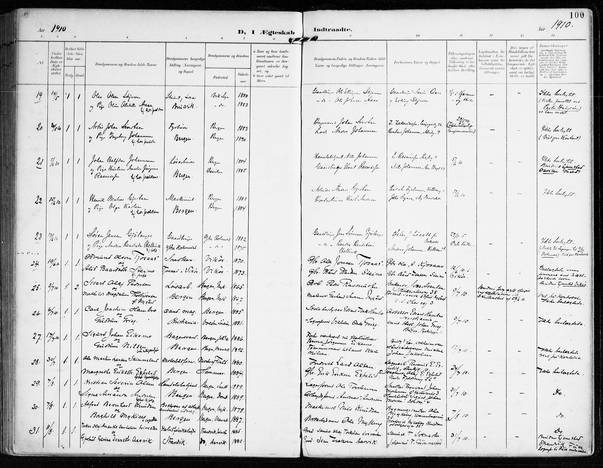 Mariakirken Sokneprestembete, AV/SAB-A-76901/H/Haa/L0014: Parish register (official) no. C 2, 1900-1916, p. 100