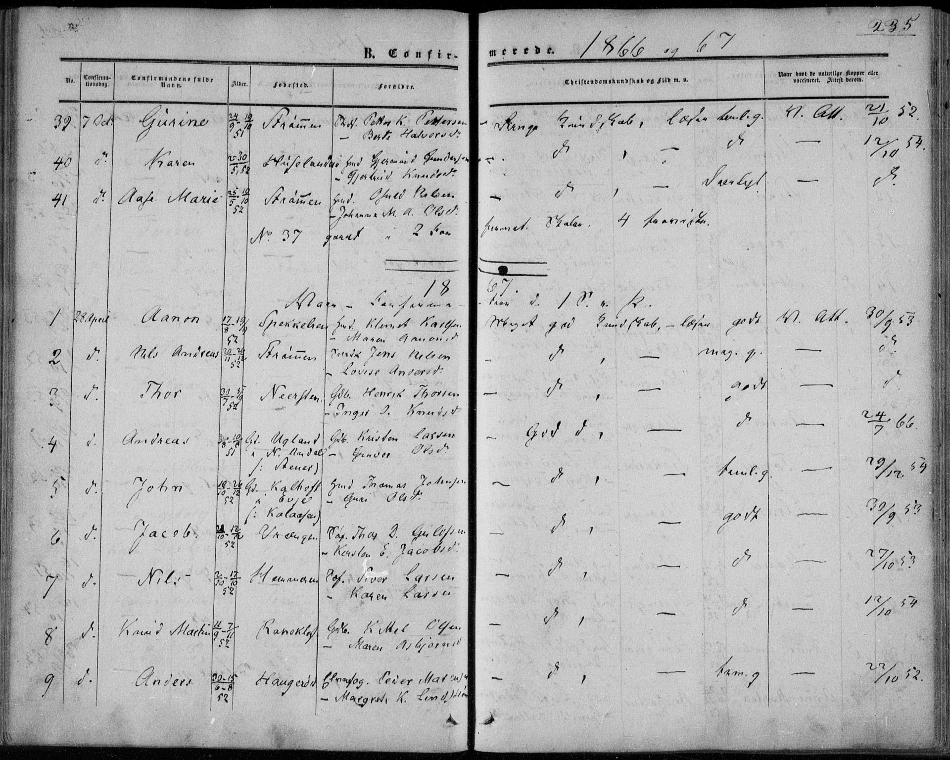 Øyestad sokneprestkontor, SAK/1111-0049/F/Fa/L0015: Parish register (official) no. A 15, 1857-1873, p. 235