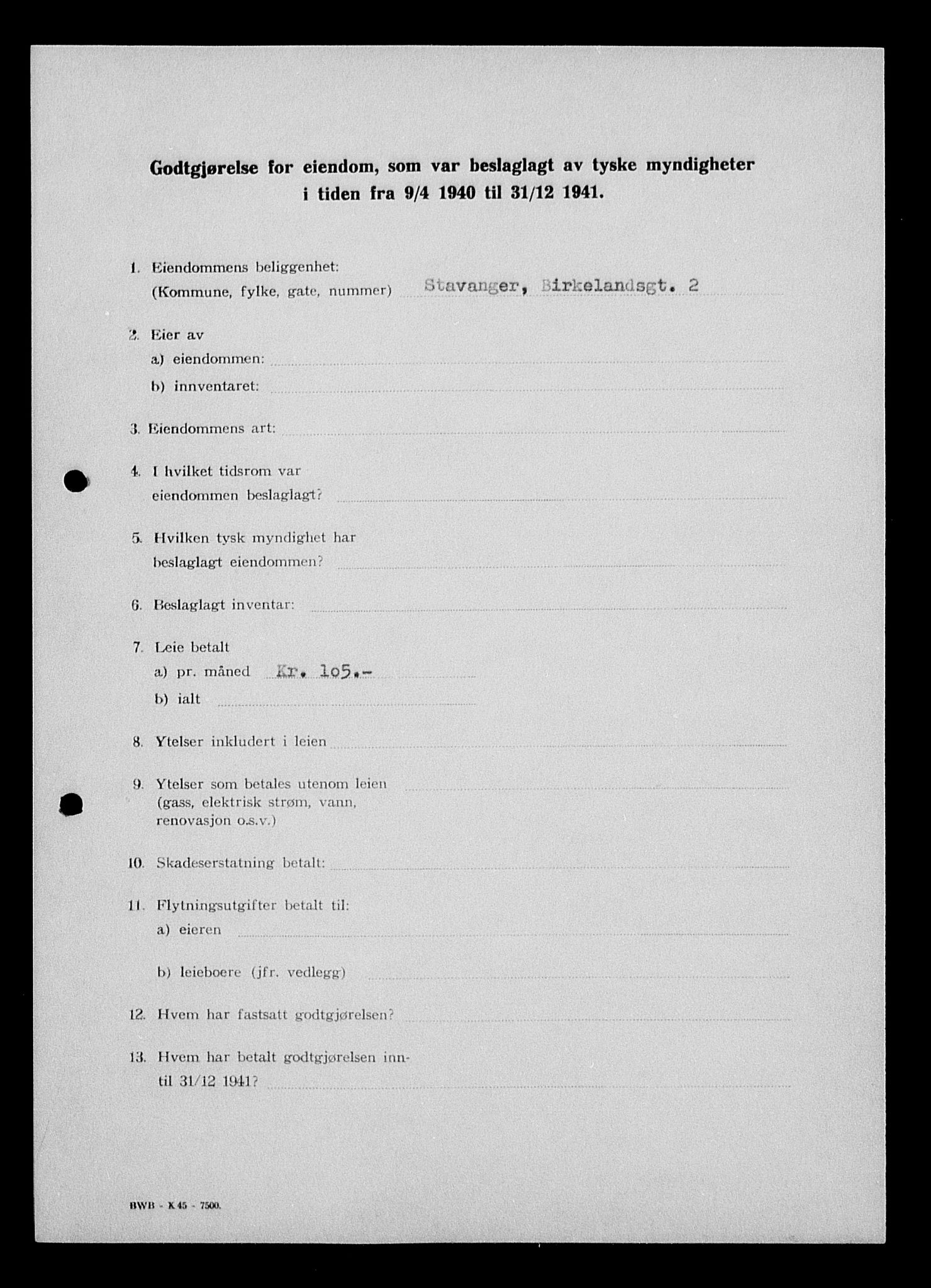 Justisdepartementet, Tilbakeføringskontoret for inndratte formuer, AV/RA-S-1564/I/L1014: Godtgjørelse for beslaglagt eiendom, 1940-1941, p. 131