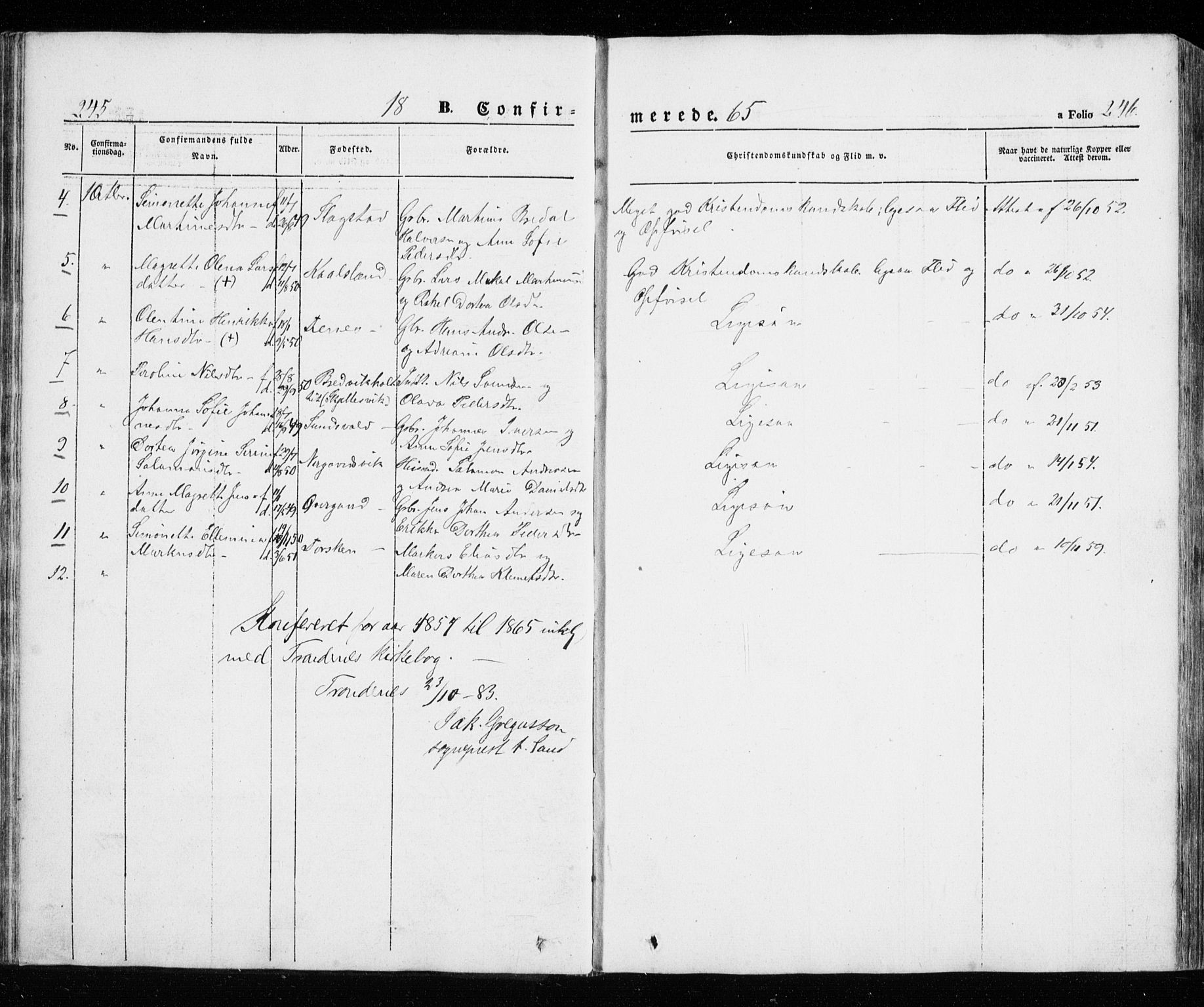 Trondenes sokneprestkontor, SATØ/S-1319/H/Ha/L0010kirke: Parish register (official) no. 10, 1840-1865, p. 245-246