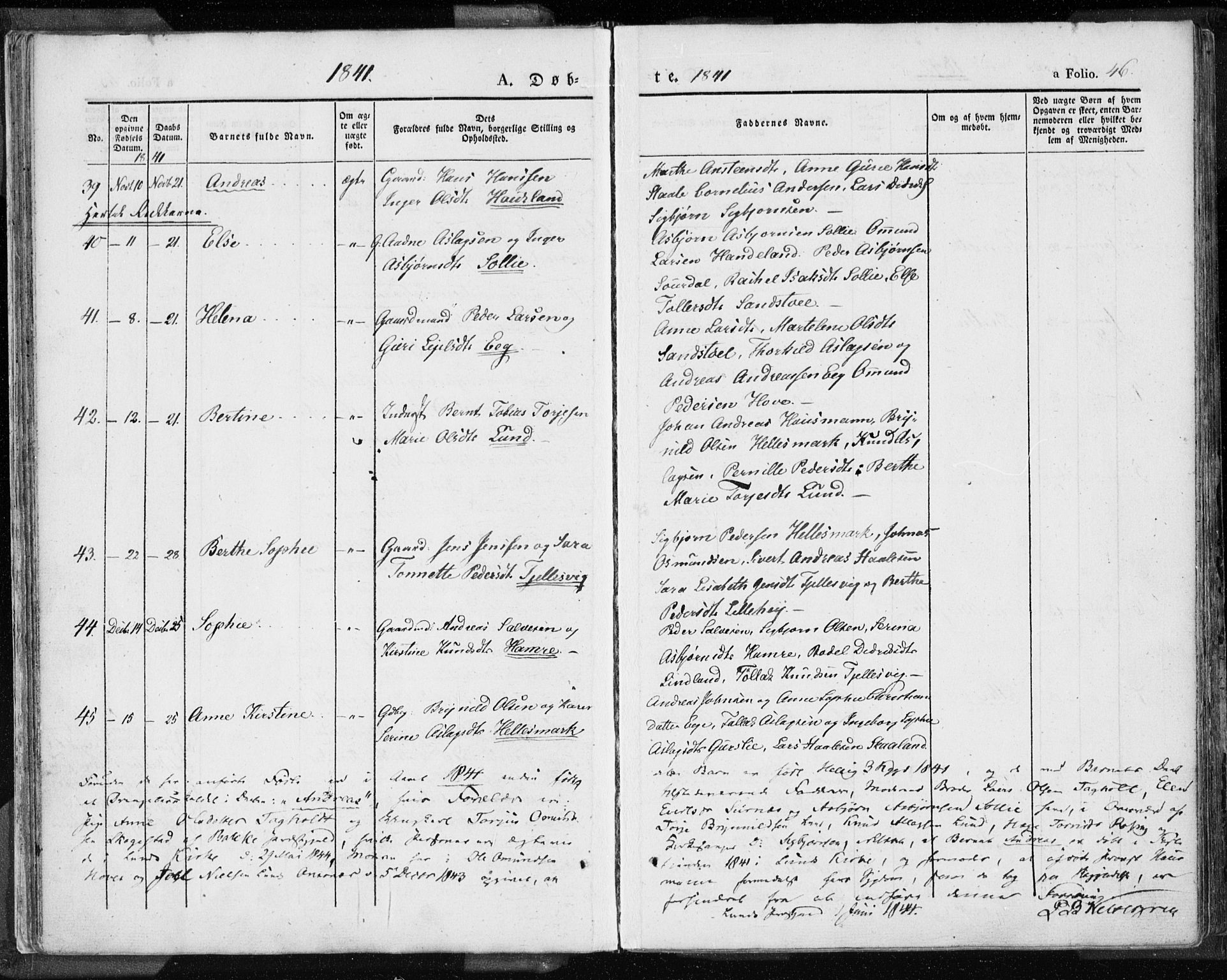 Lund sokneprestkontor, AV/SAST-A-101809/S06/L0007: Parish register (official) no. A 7.1, 1833-1854, p. 46