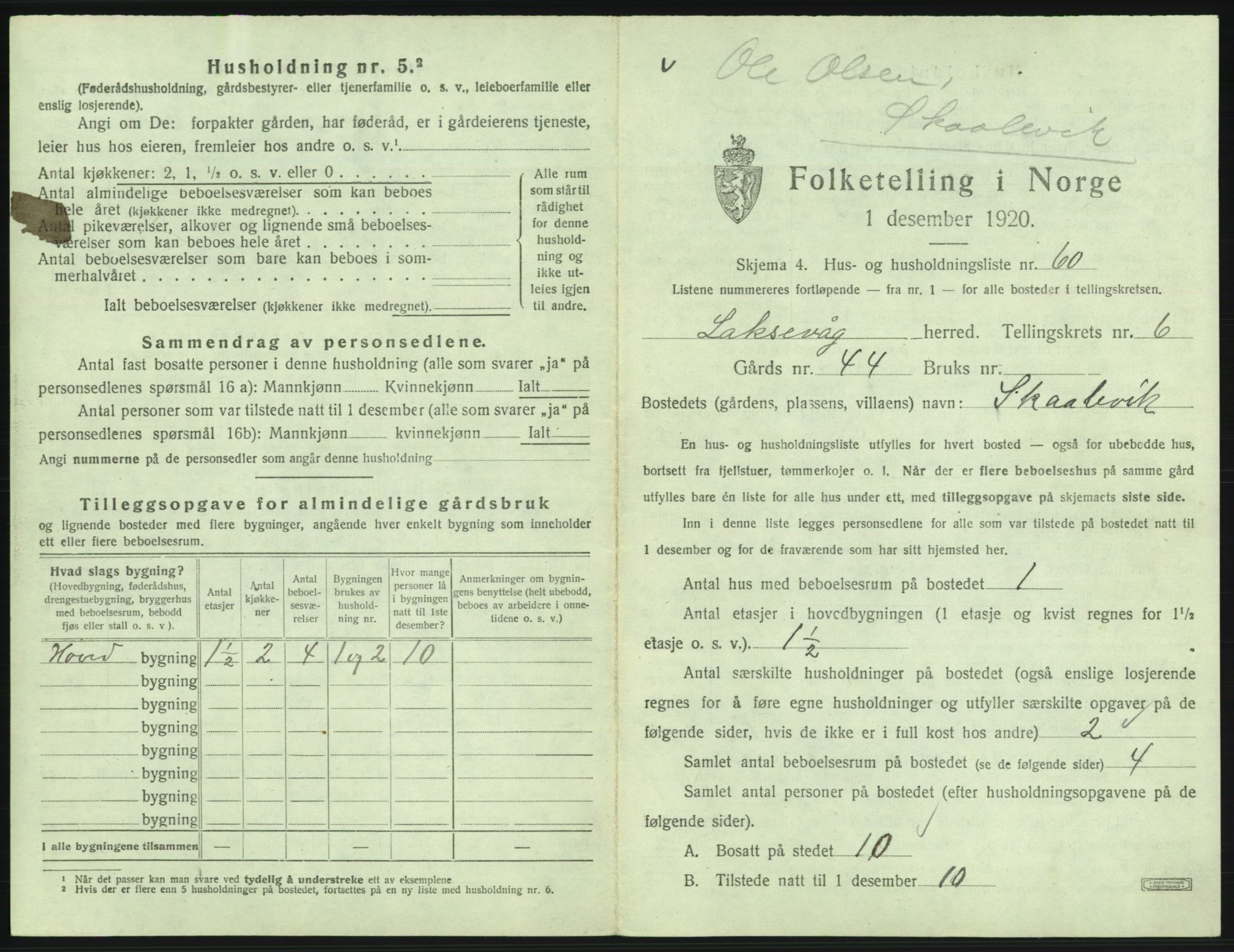 SAB, 1920 census for Laksevåg, 1920, p. 1543