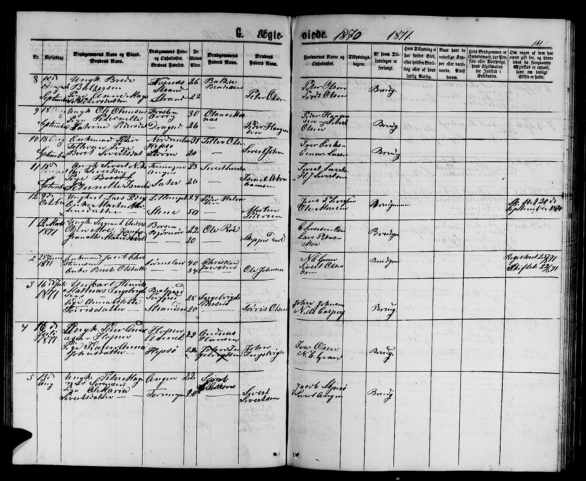 Ministerialprotokoller, klokkerbøker og fødselsregistre - Sør-Trøndelag, SAT/A-1456/658/L0725: Parish register (copy) no. 658C01, 1867-1882, p. 141