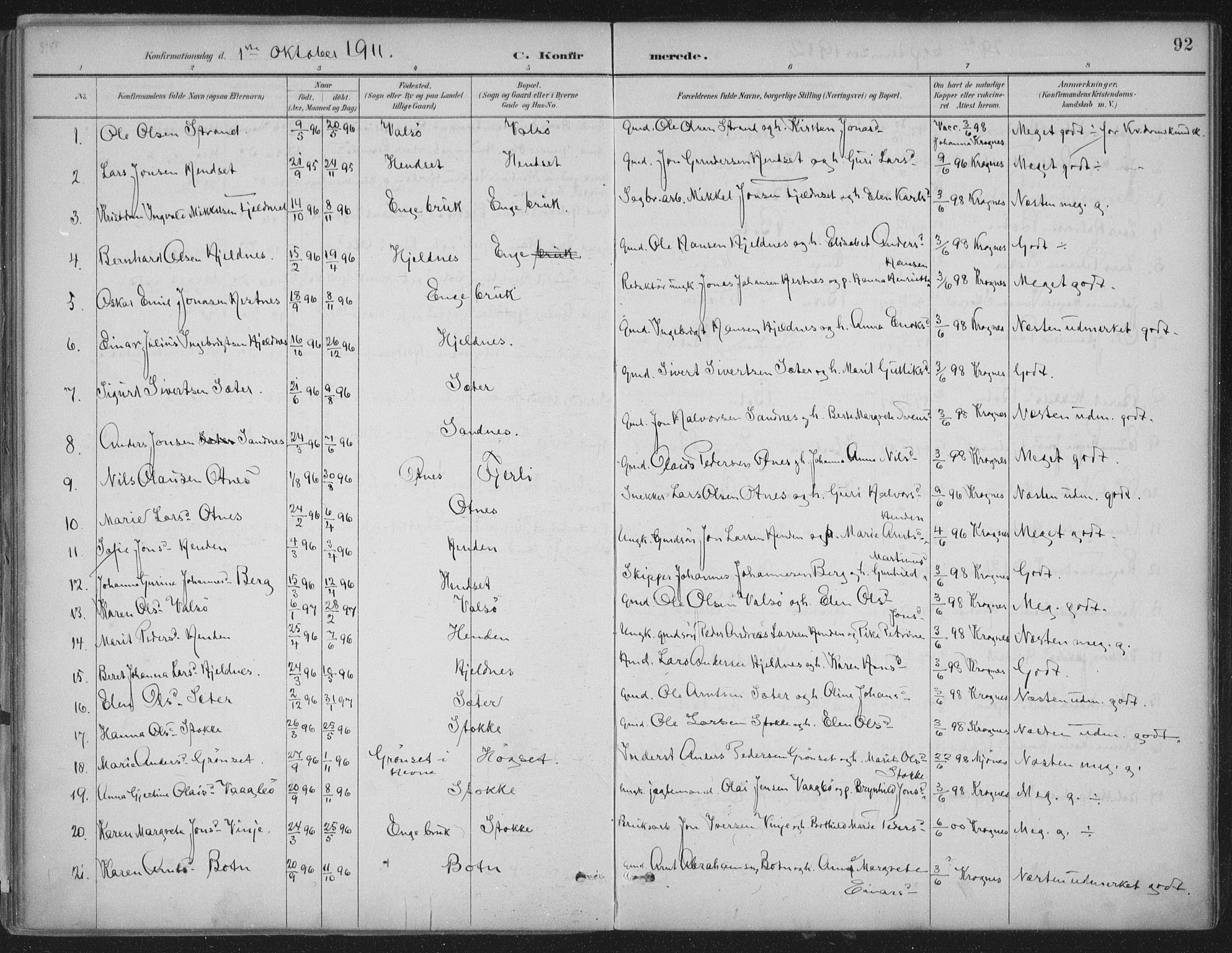 Ministerialprotokoller, klokkerbøker og fødselsregistre - Møre og Romsdal, AV/SAT-A-1454/580/L0925: Parish register (official) no. 580A02, 1888-1913, p. 92