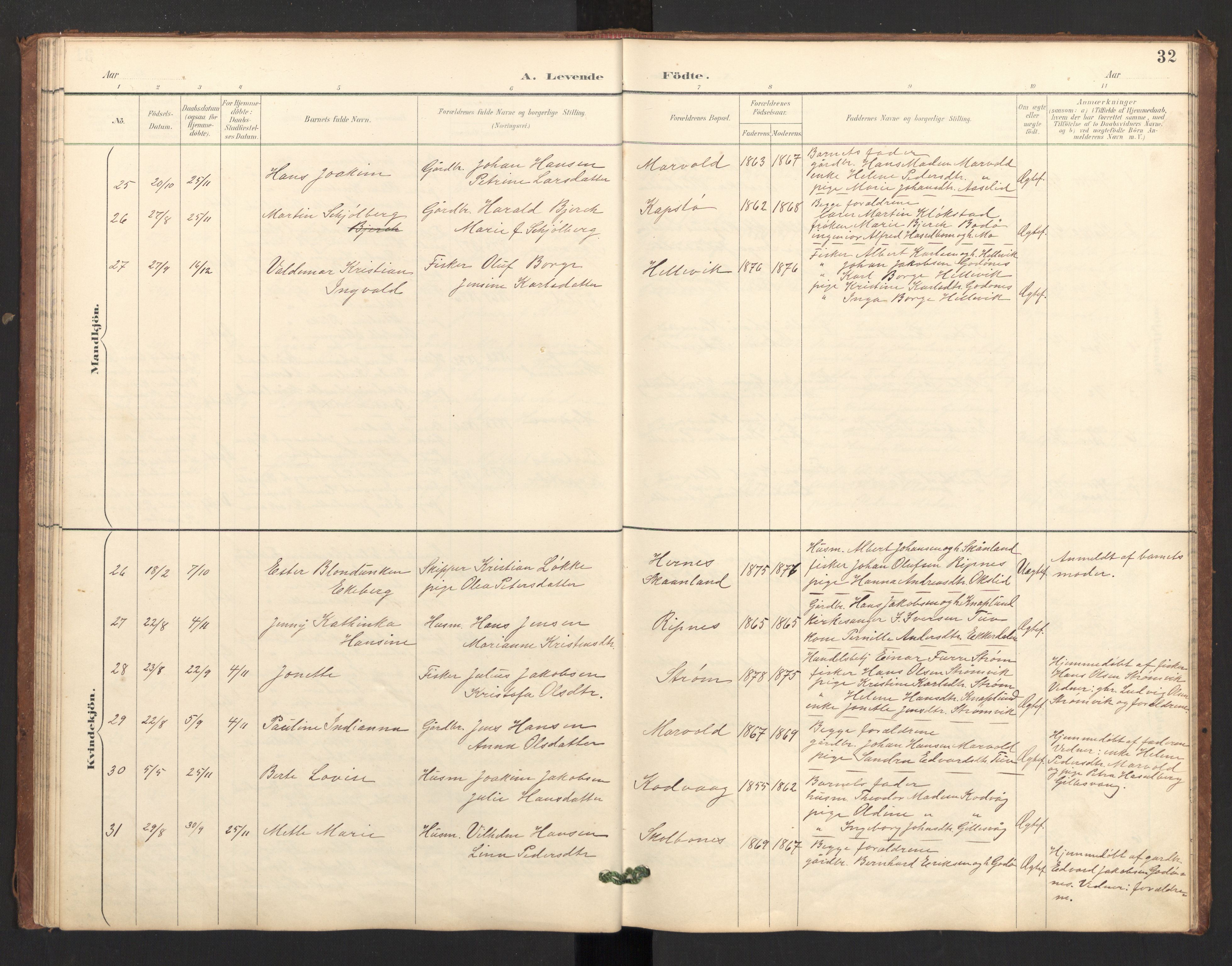 Ministerialprotokoller, klokkerbøker og fødselsregistre - Nordland, AV/SAT-A-1459/804/L0087: Parish register (official) no. 804A08, 1894-1907, p. 32