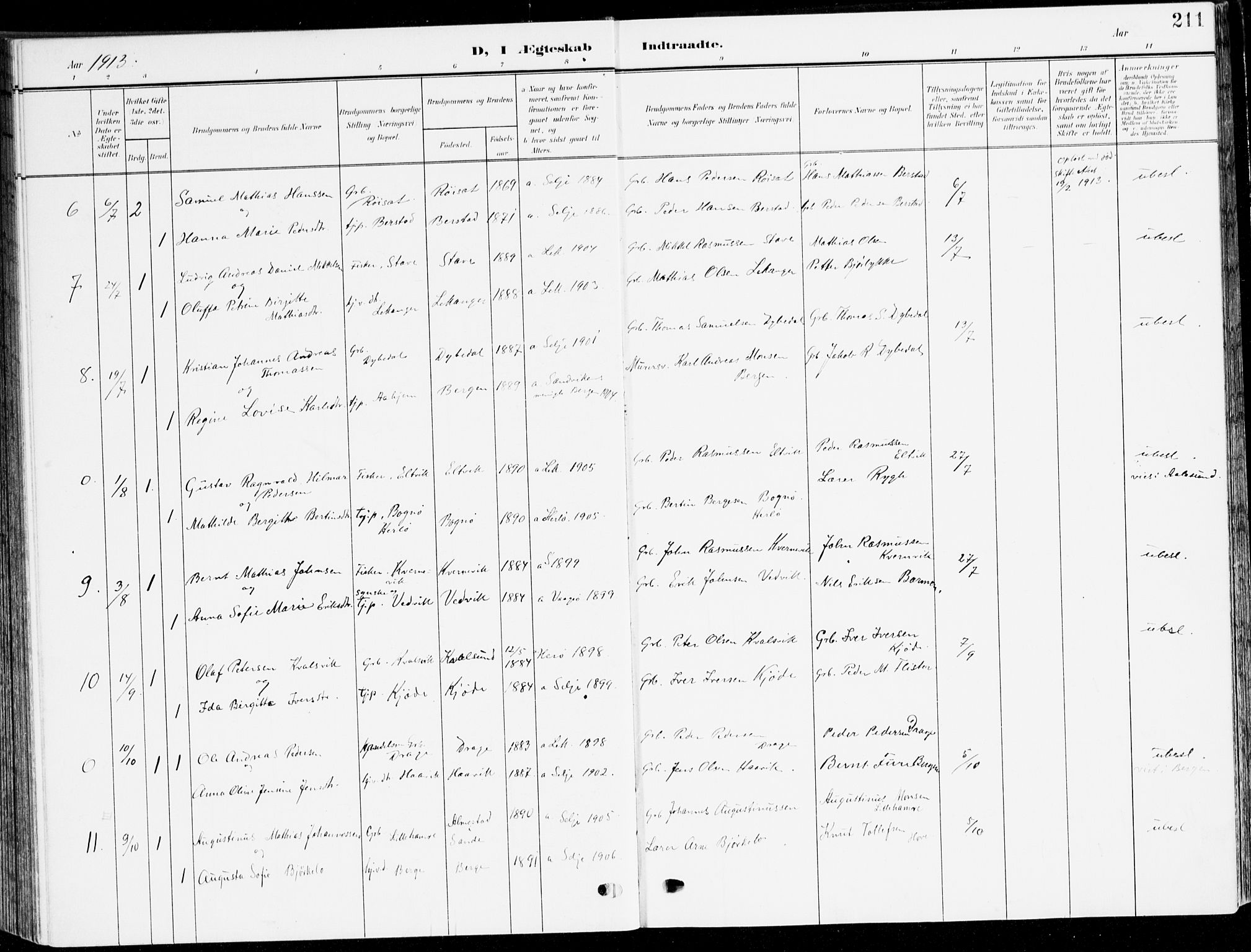 Selje sokneprestembete, AV/SAB-A-99938/H/Ha/Haa/Haab: Parish register (official) no. B 3, 1908-1923, p. 211