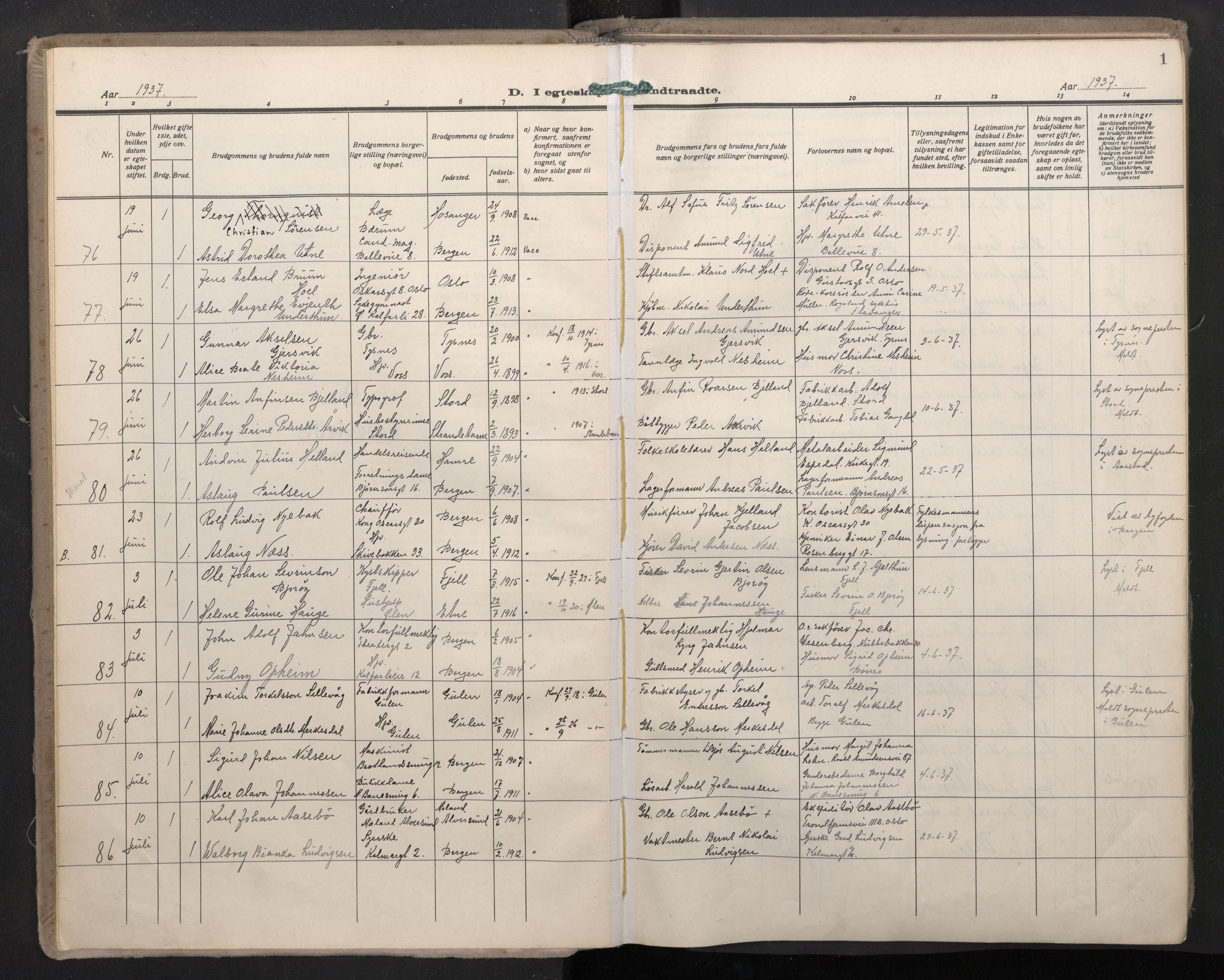 Domkirken sokneprestembete, SAB/A-74801/H/Haa: Parish register (official) no. D 7, 1937-1950, p. 0b-1a