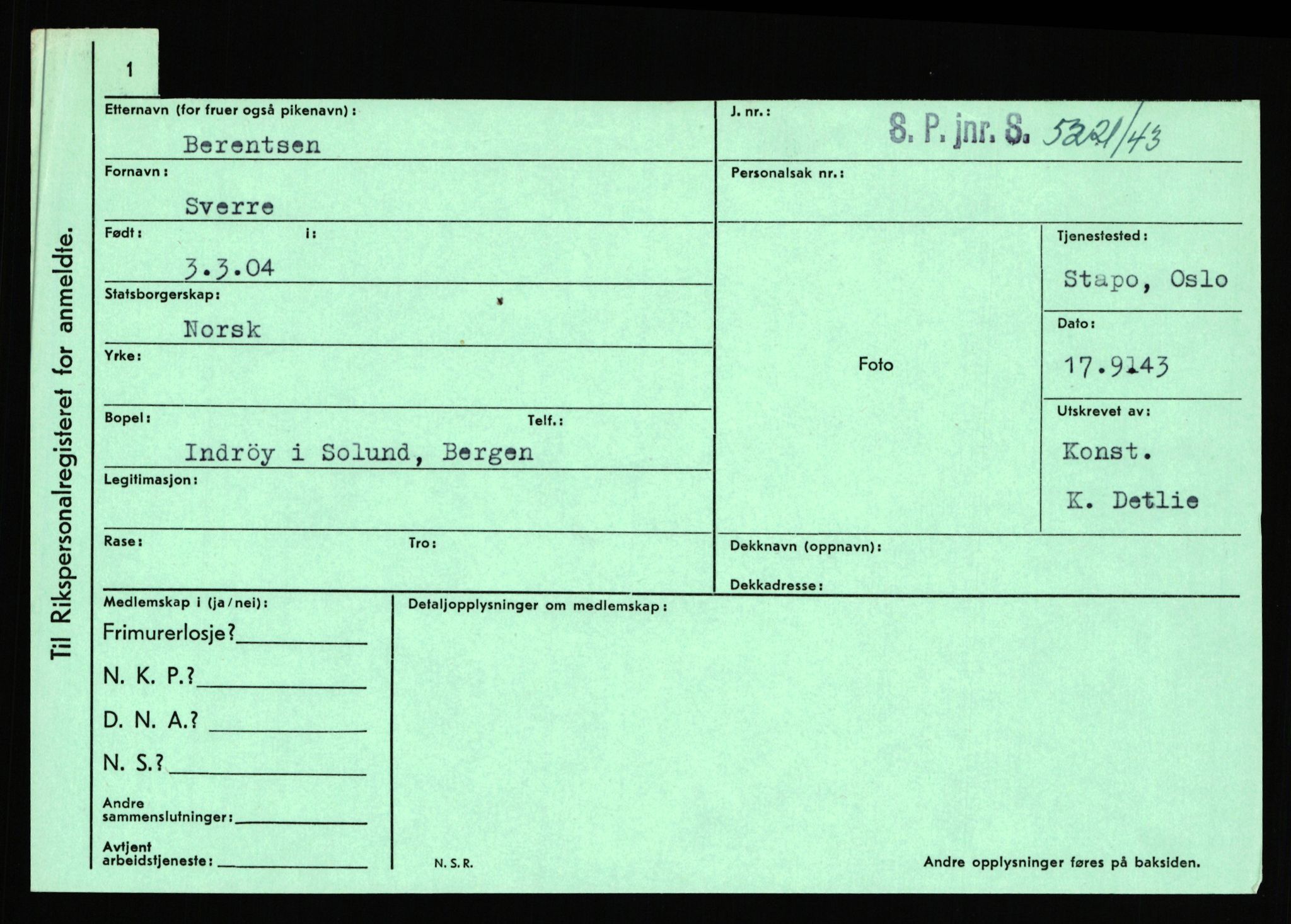 Statspolitiet - Hovedkontoret / Osloavdelingen, AV/RA-S-1329/C/Ca/L0002: Arneberg - Brand, 1943-1945, p. 1957