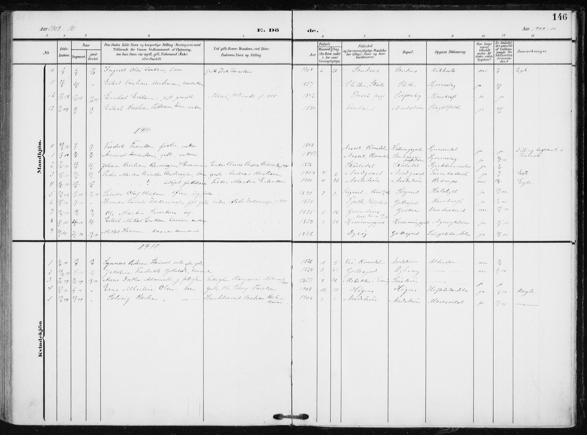 Tranøy sokneprestkontor, SATØ/S-1313/I/Ia/Iaa/L0012kirke: Parish register (official) no. 12, 1905-1918, p. 146