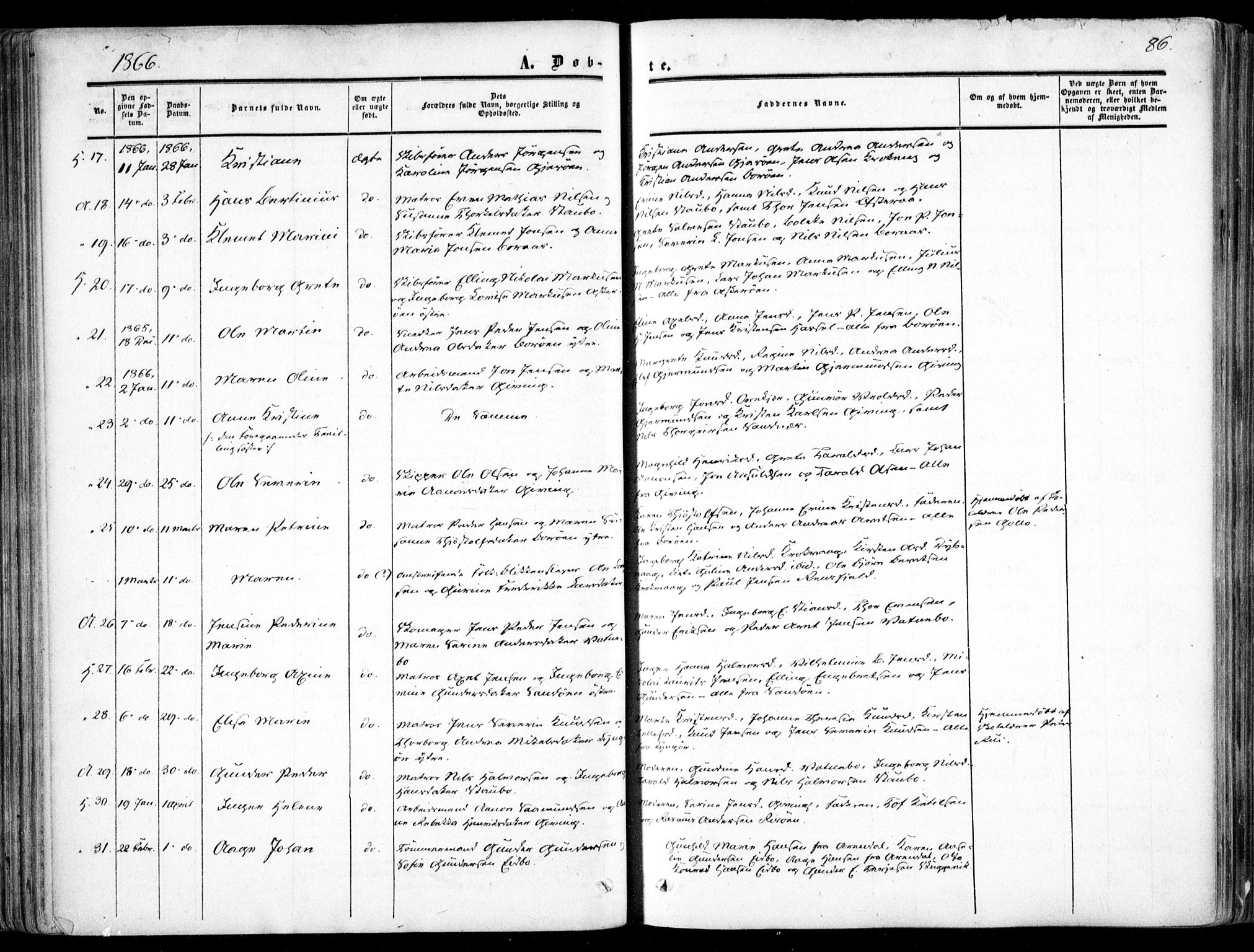 Dypvåg sokneprestkontor, AV/SAK-1111-0007/F/Fa/Faa/L0006: Parish register (official) no. A 6, 1855-1872, p. 86