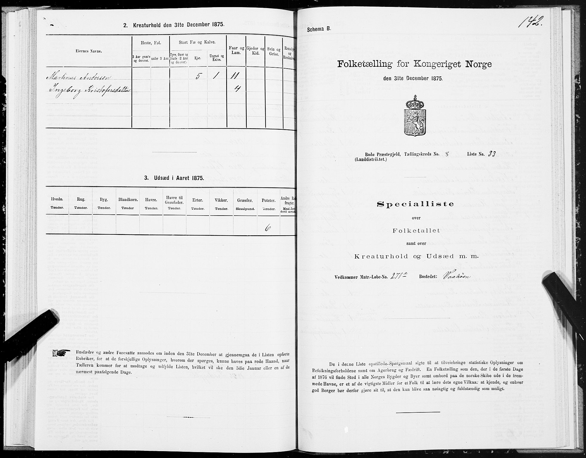 SAT, 1875 census for 1843L Bodø/Bodø, 1875, p. 4142