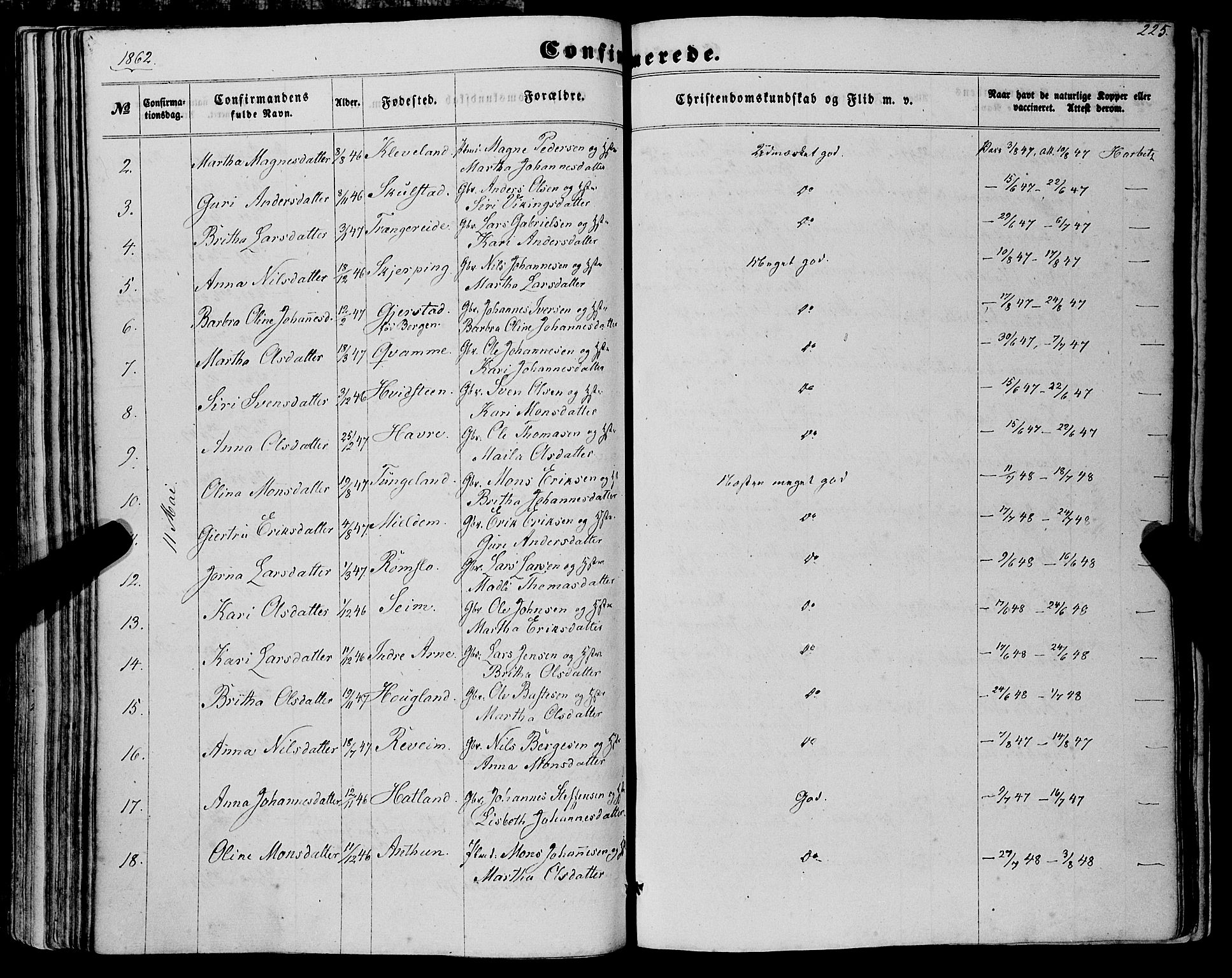Haus sokneprestembete, SAB/A-75601/H/Haa: Parish register (official) no. A 17, 1858-1870, p. 225