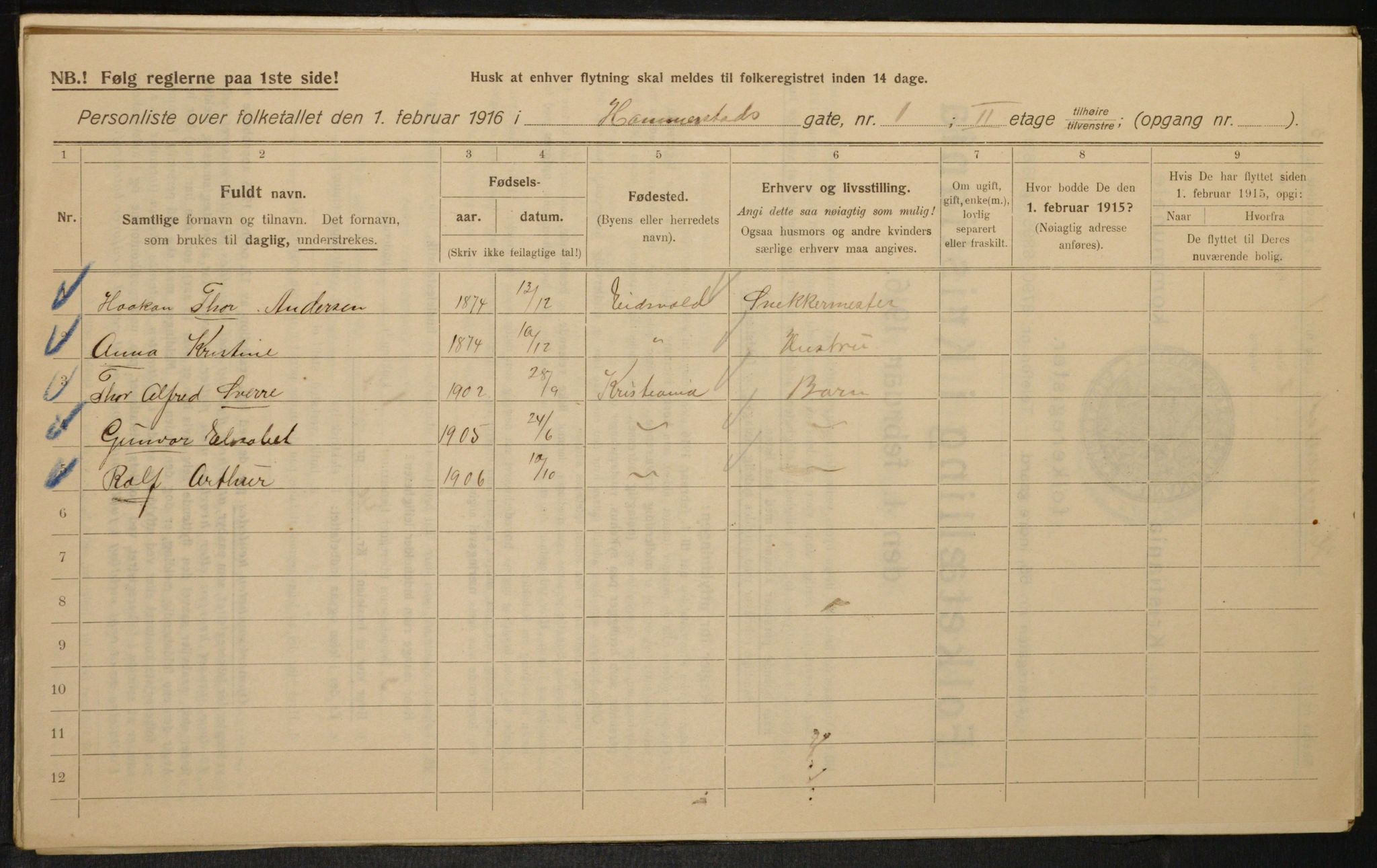 OBA, Municipal Census 1916 for Kristiania, 1916, p. 35128