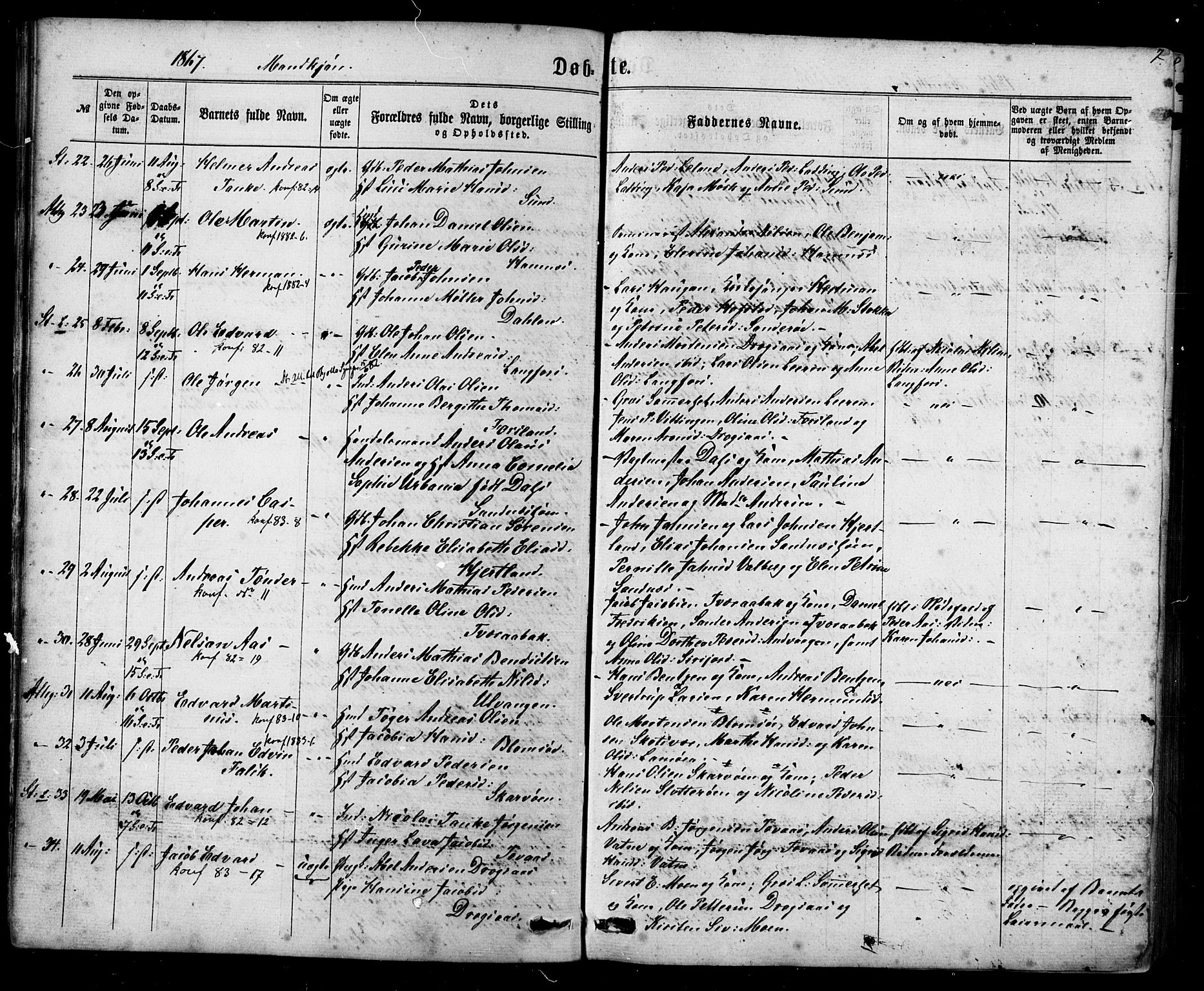 Ministerialprotokoller, klokkerbøker og fødselsregistre - Nordland, AV/SAT-A-1459/830/L0449: Parish register (official) no. 830A13, 1866-1886, p. 7