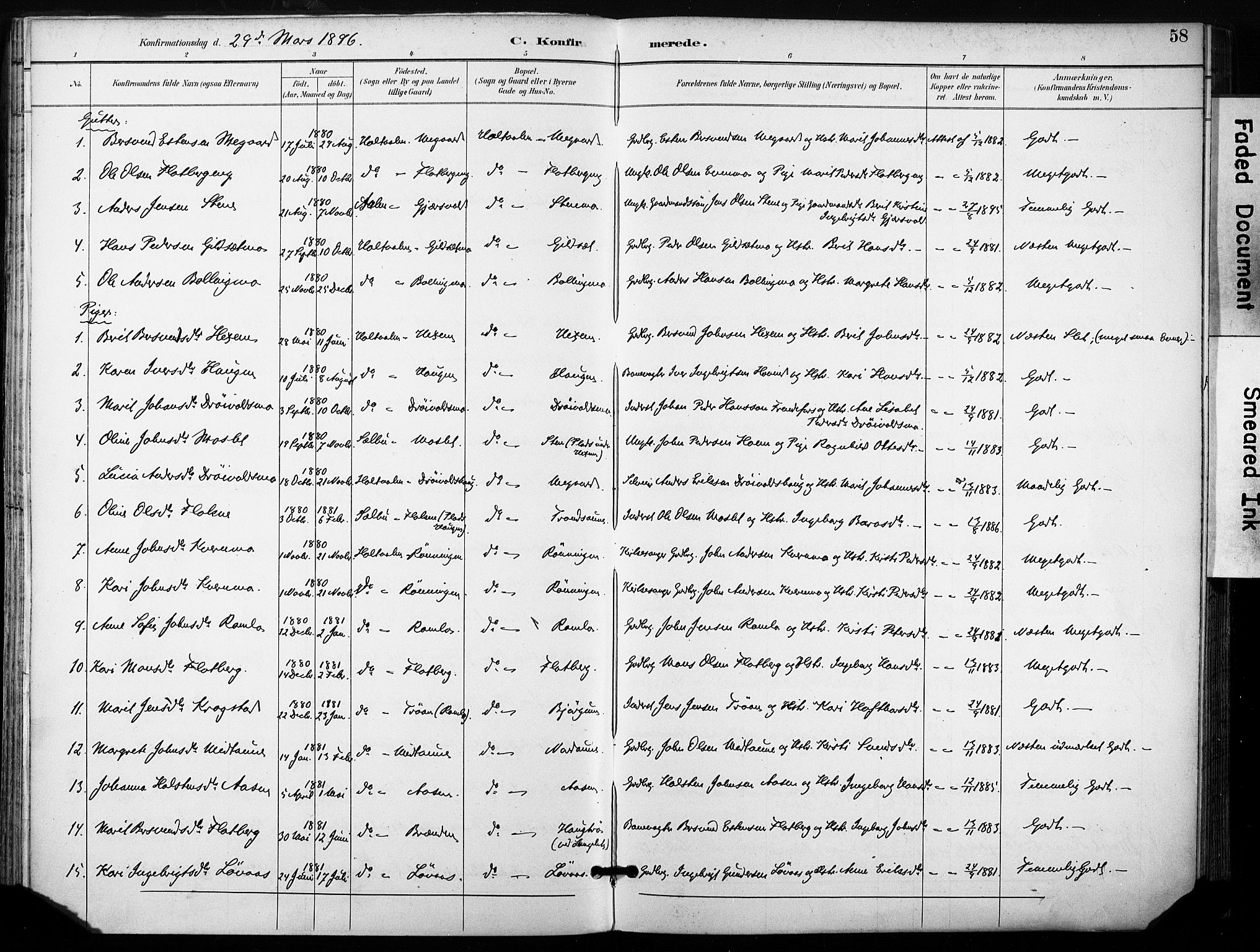 Ministerialprotokoller, klokkerbøker og fødselsregistre - Sør-Trøndelag, AV/SAT-A-1456/685/L0973: Parish register (official) no. 685A10, 1891-1907, p. 58