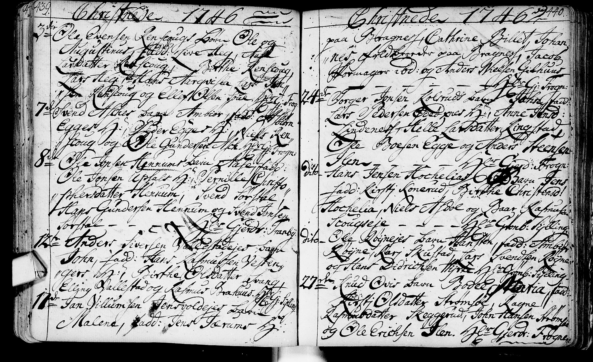 Lier kirkebøker, AV/SAKO-A-230/F/Fa/L0003: Parish register (official) no. I 3, 1727-1748, p. 439-440