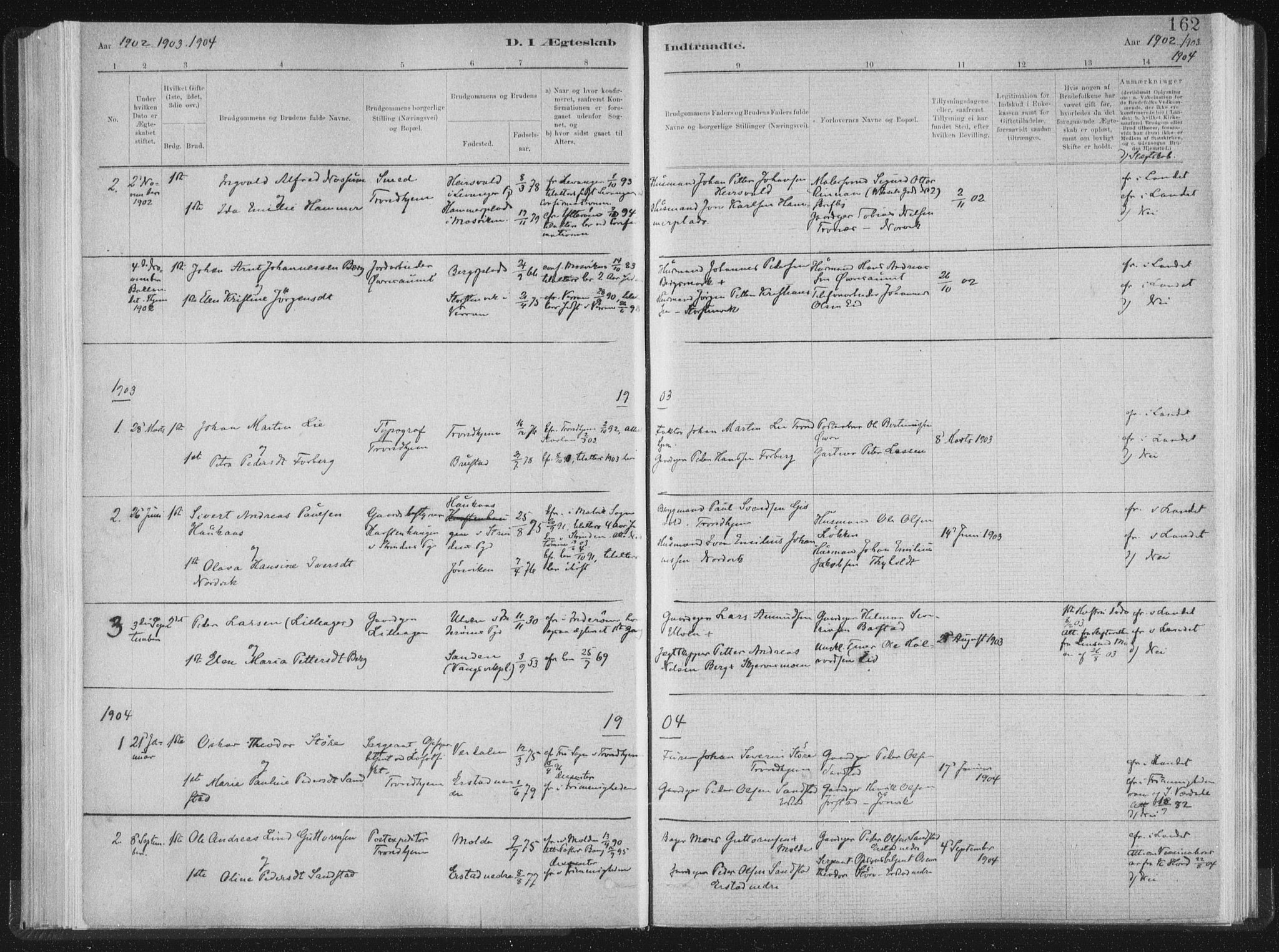 Ministerialprotokoller, klokkerbøker og fødselsregistre - Nord-Trøndelag, AV/SAT-A-1458/722/L0220: Parish register (official) no. 722A07, 1881-1908, p. 162