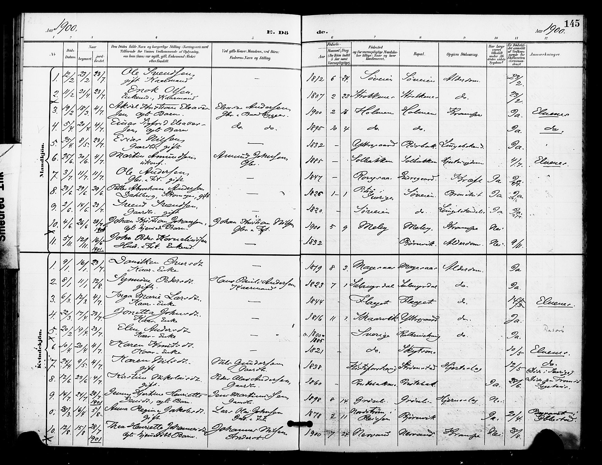 Ibestad sokneprestembete, AV/SATØ-S-0077/H/Ha/Haa/L0016kirke: Parish register (official) no. 16, 1900-1907, p. 145