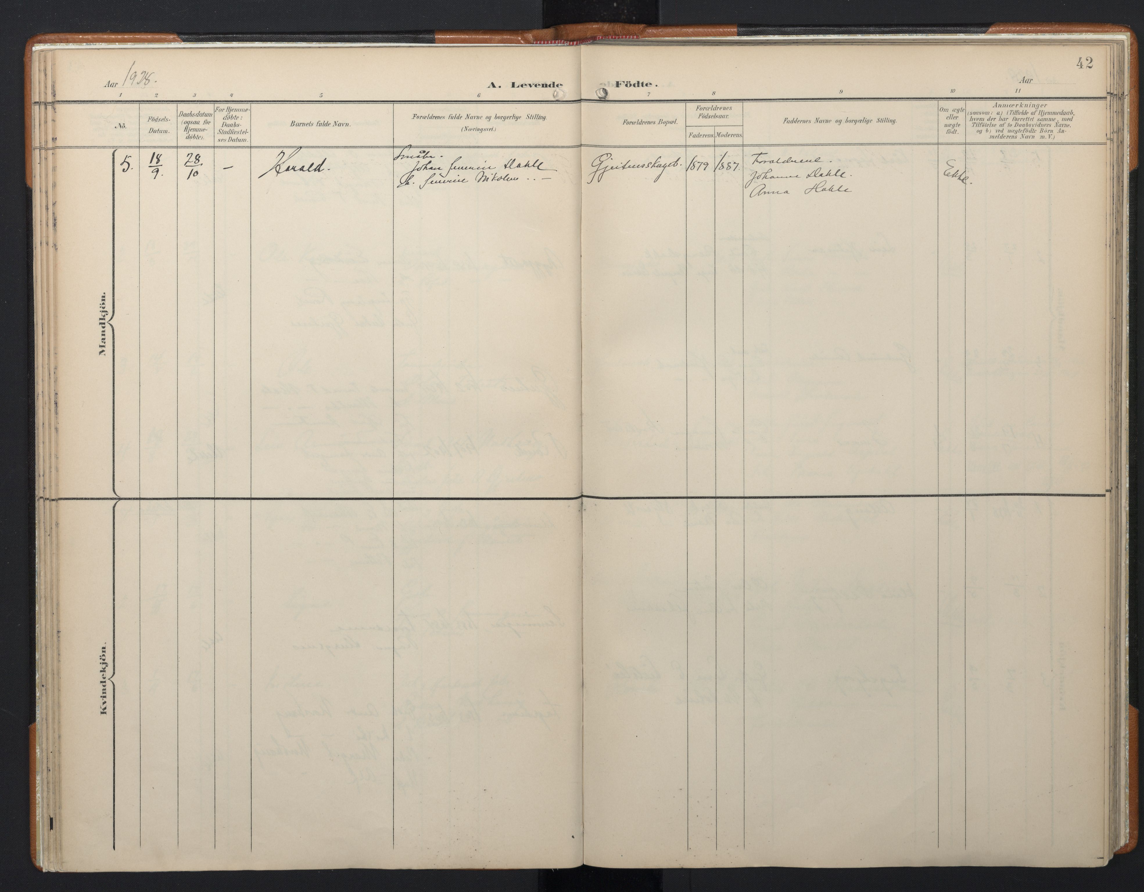 Ministerialprotokoller, klokkerbøker og fødselsregistre - Møre og Romsdal, AV/SAT-A-1454/556/L0676: Parish register (official) no. 556A01, 1899-1966, p. 42