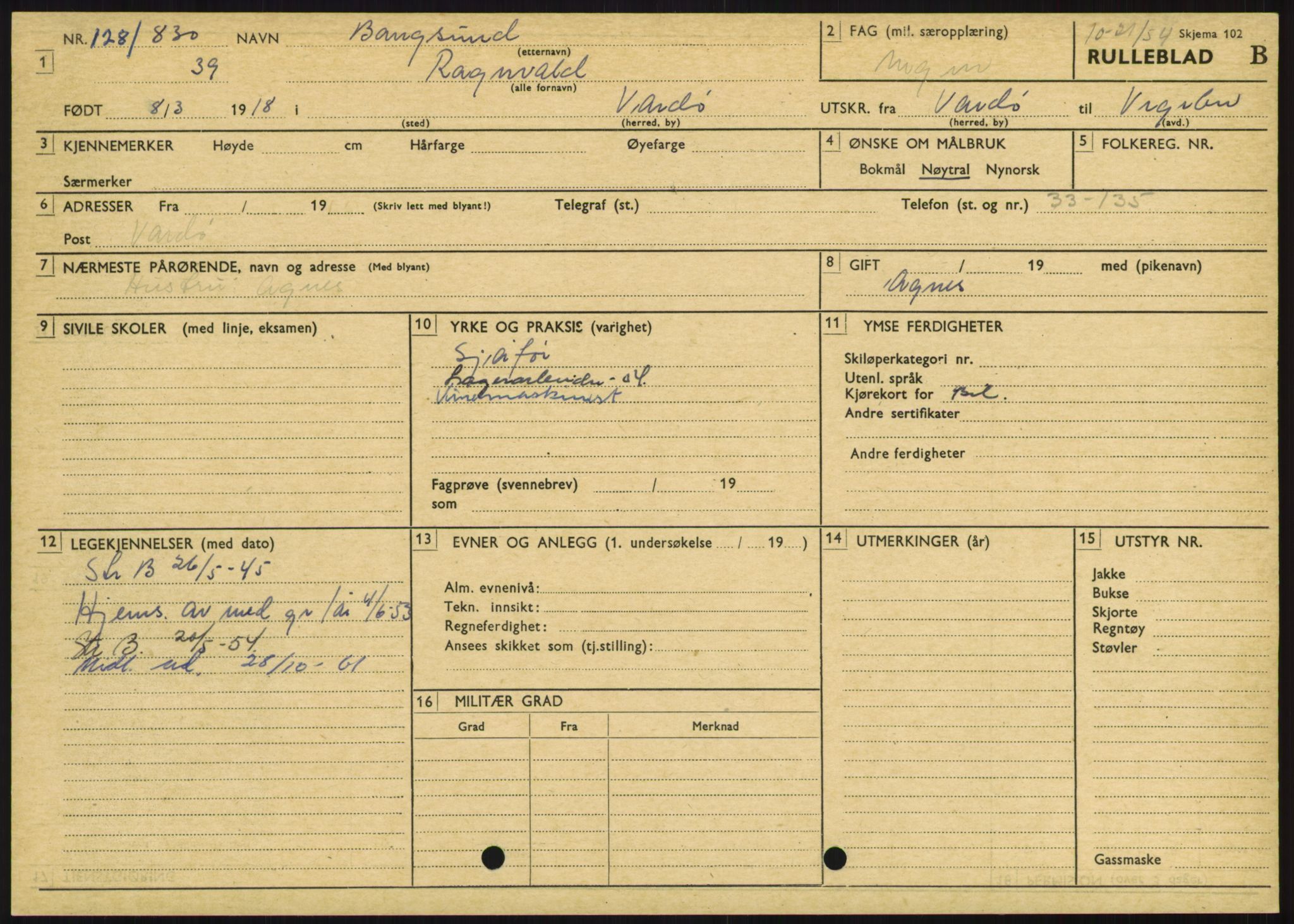 Forsvaret, Varanger bataljon, AV/RA-RAFA-2258/1/D/L0446: Rulleblad for menige født 1917-1919, 1917-1919, p. 314