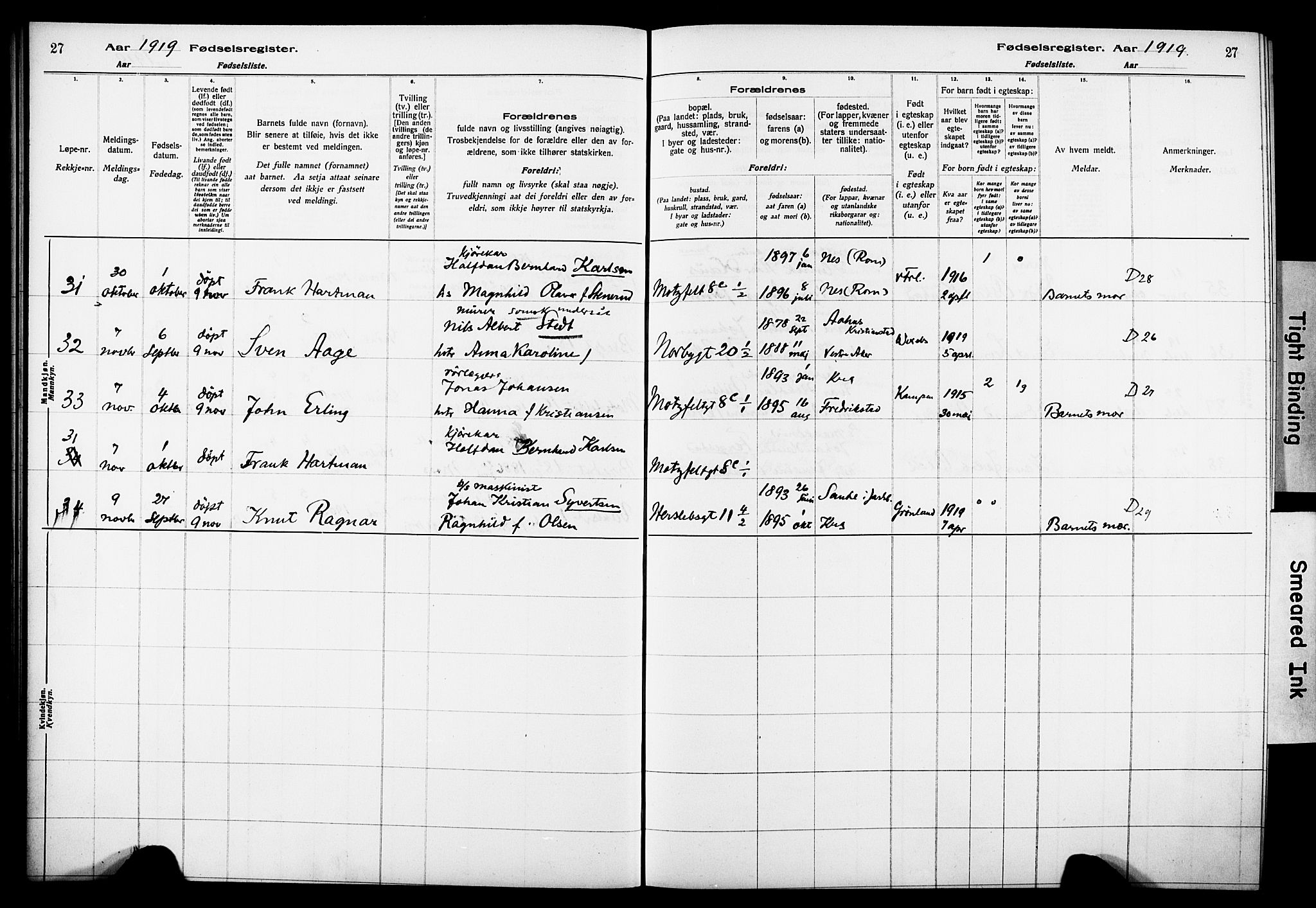 Wexel prestekontor Kirkebøker, AV/SAO-A-10879/J/L0001: Birth register no. 1, 1916-1930, p. 27