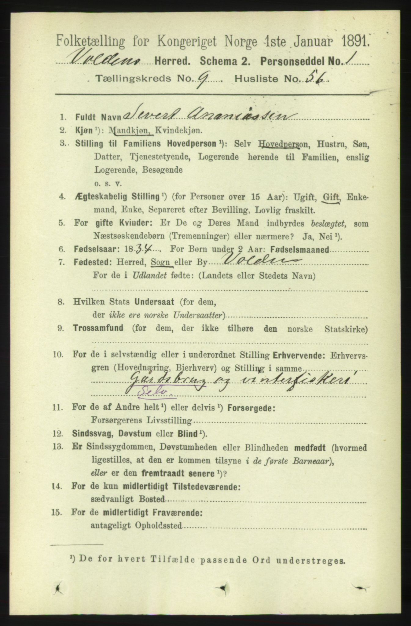 RA, 1891 census for 1519 Volda, 1891, p. 4623