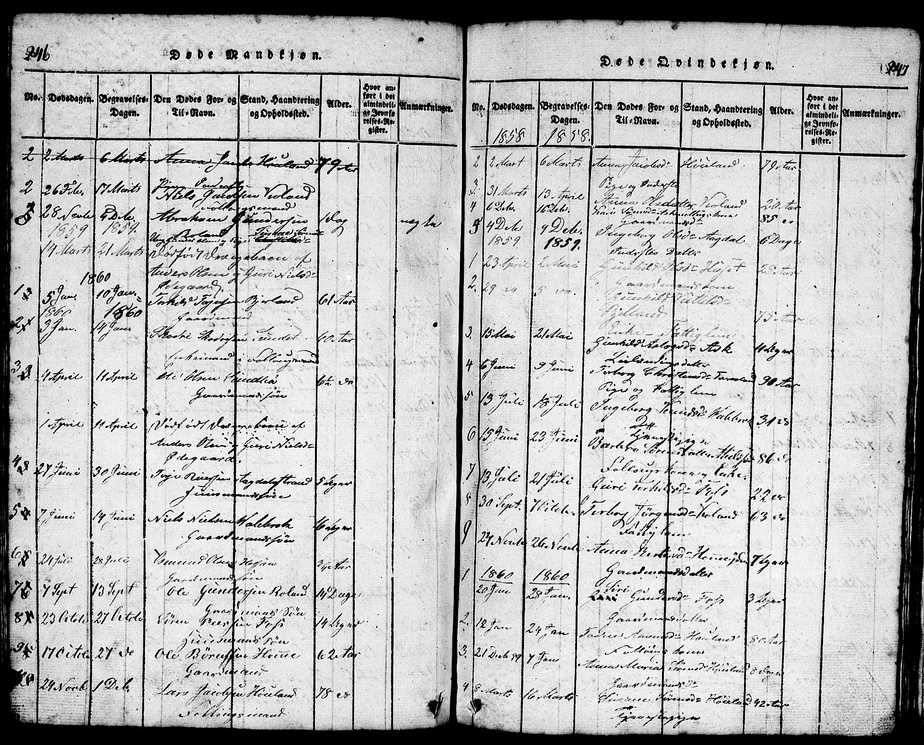 Bjelland sokneprestkontor, SAK/1111-0005/F/Fb/Fba/L0003: Parish register (copy) no. B 3, 1816-1870, p. 246-247