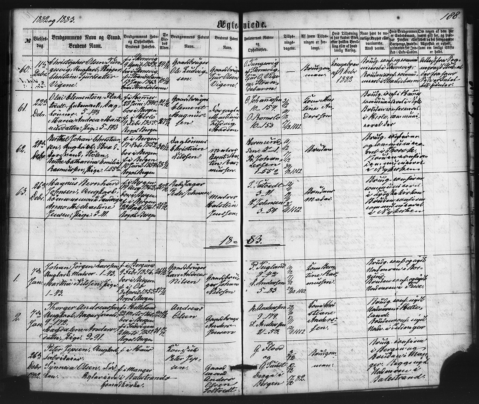 Nykirken Sokneprestembete, SAB/A-77101/H/Haa/L0032: Parish register (official) no. D 2, 1861-1883, p. 188